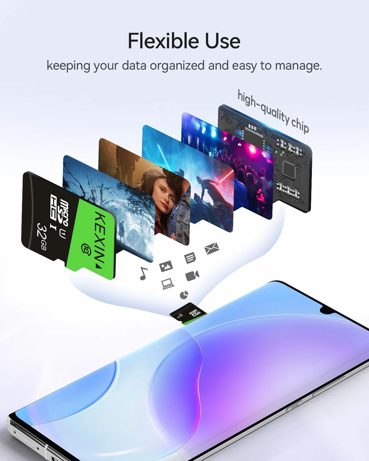 KEXIN Micro SD Tarjeta Memoria de 32GB, MicroSDHC Tarjeta hasta 70 MB/s de Alta Velocidad, TF Tarjeta UHS-1, Class10 [3 Pack * 32GB] para Movil, Tableta, Cámara y Drones(Verde Negro)