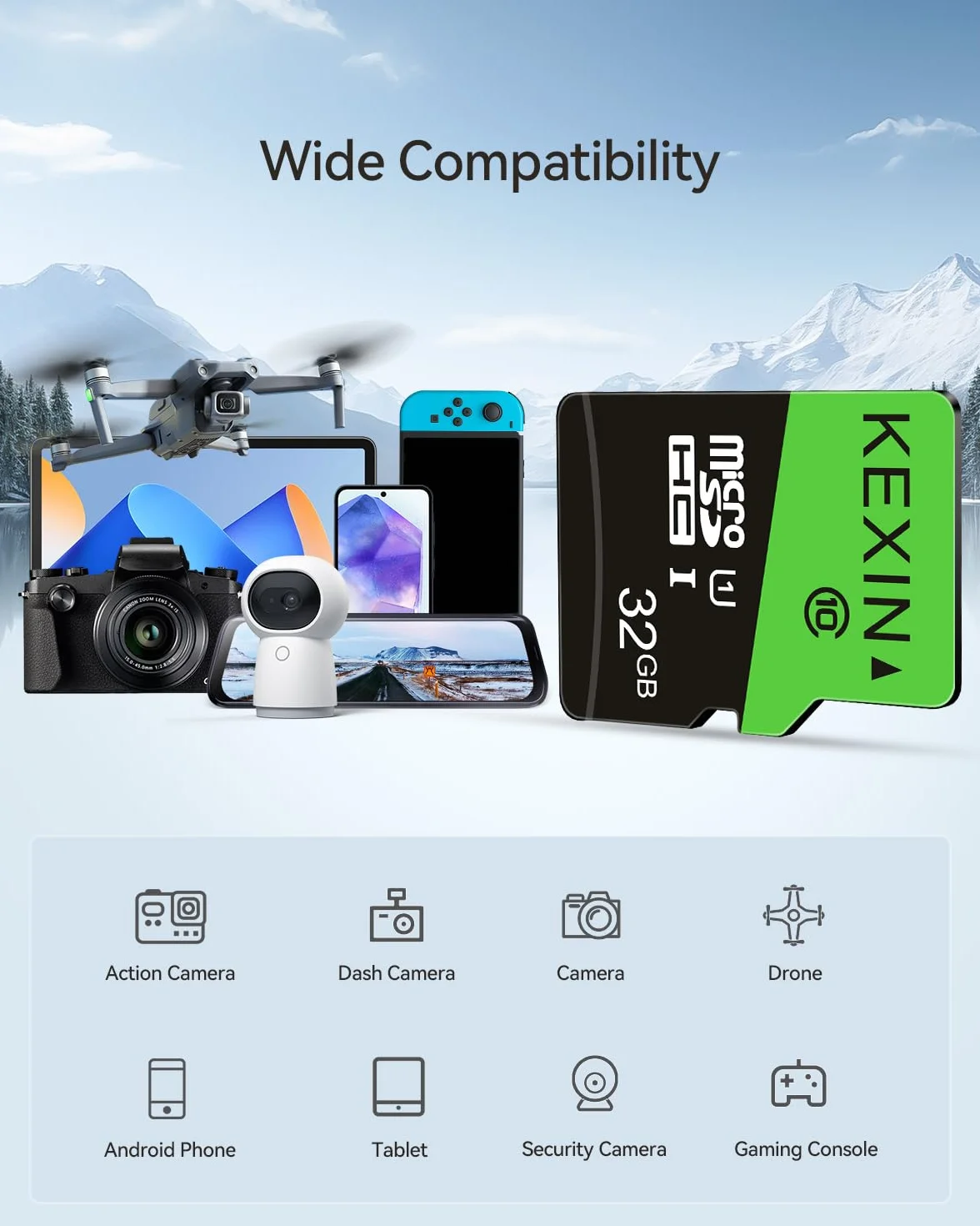 KEXIN Micro SD Tarjeta Memoria de 32GB, MicroSDHC Tarjeta hasta 70 MB/s de Alta Velocidad, TF Tarjeta UHS-1, Class10 [3 Pack * 32GB] para Movil, Tableta, Cámara y Drones(Verde Negro)