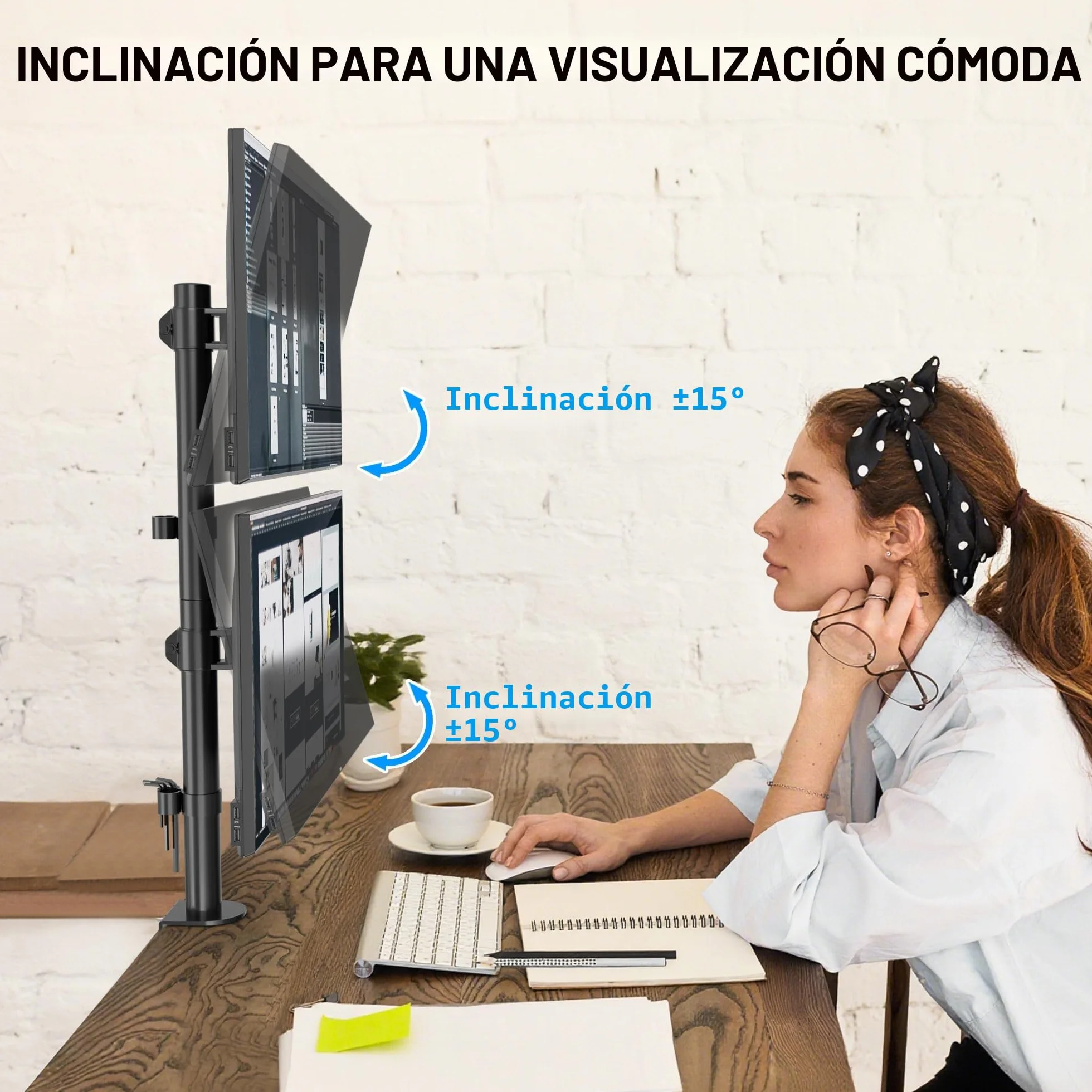 BONTEC Soporte Doble Monitor Vertical 13-34 Pulgadas VESA 75x75/100x100 10kg Brazo Inclinación Rotación Giro