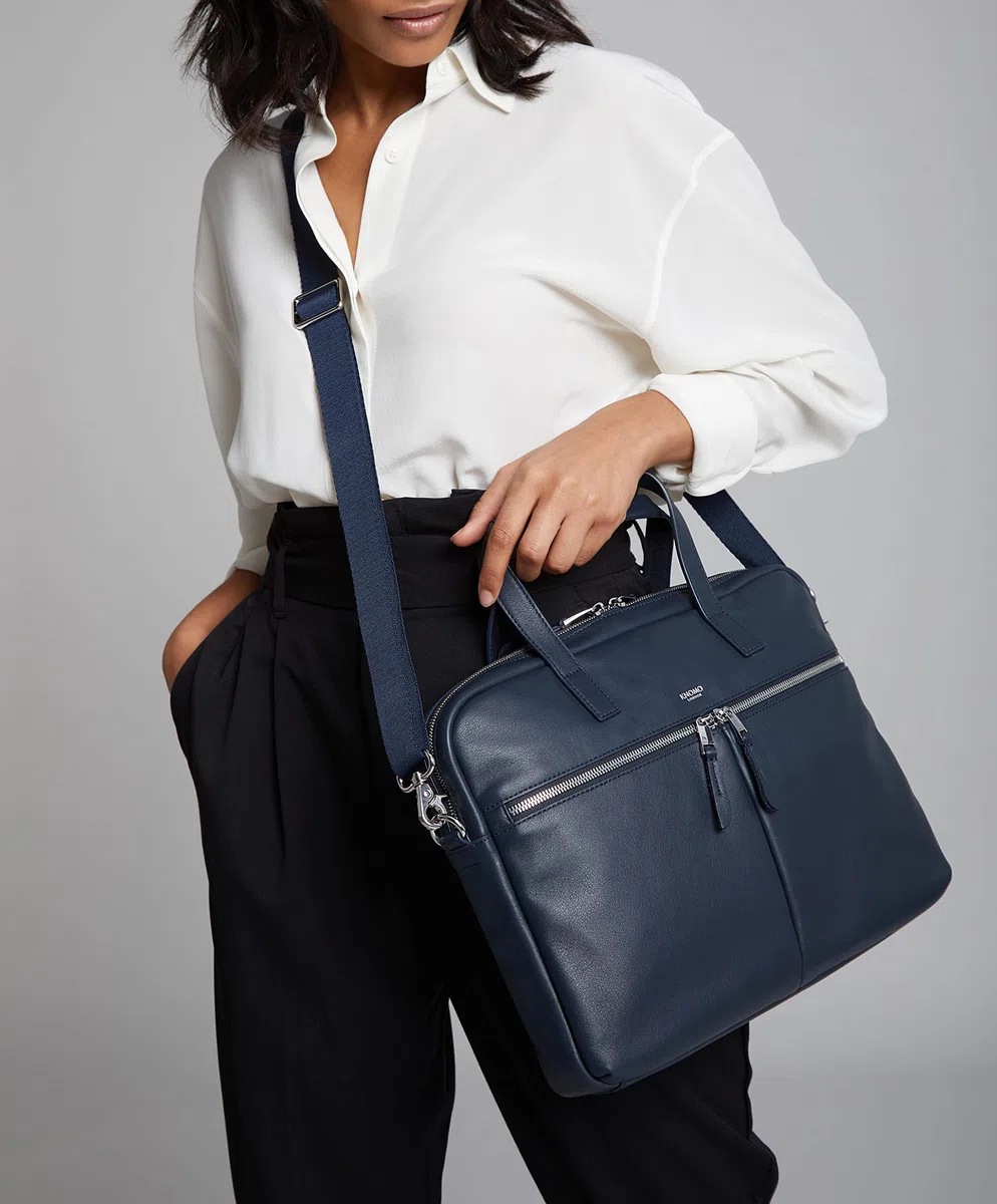 KNOMO Hanover Maletín para Laptop 14 Pulgadas Bolsa de Trabajo Delgada Correa Desmontable Azul Marino