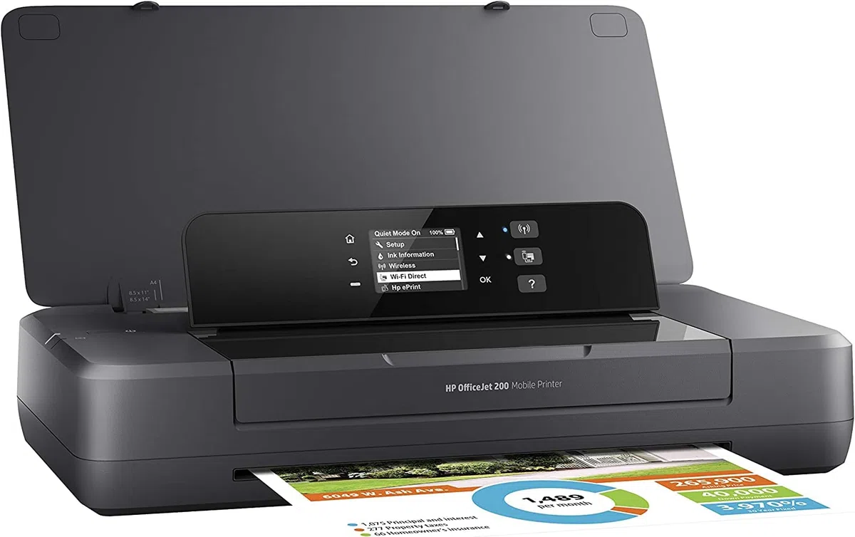 HP OfficeJet 200 Mobile Impresora de chorro de tinta, Pantalla LED, Wi-Fi, Wi-Fi Direct, App HP Smart, USB, negro (Reacondicionado)