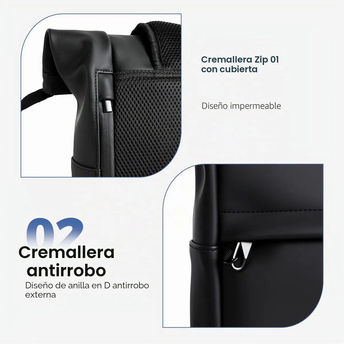 Mochila Enrollable, Mochila Impermeable Antirrobo para Hombre Mujer, Mochilas Roll Top Expandible 18-25L, Mochilas Portatil para Viajes, Trabajo, Escuela y Negocios - Negro