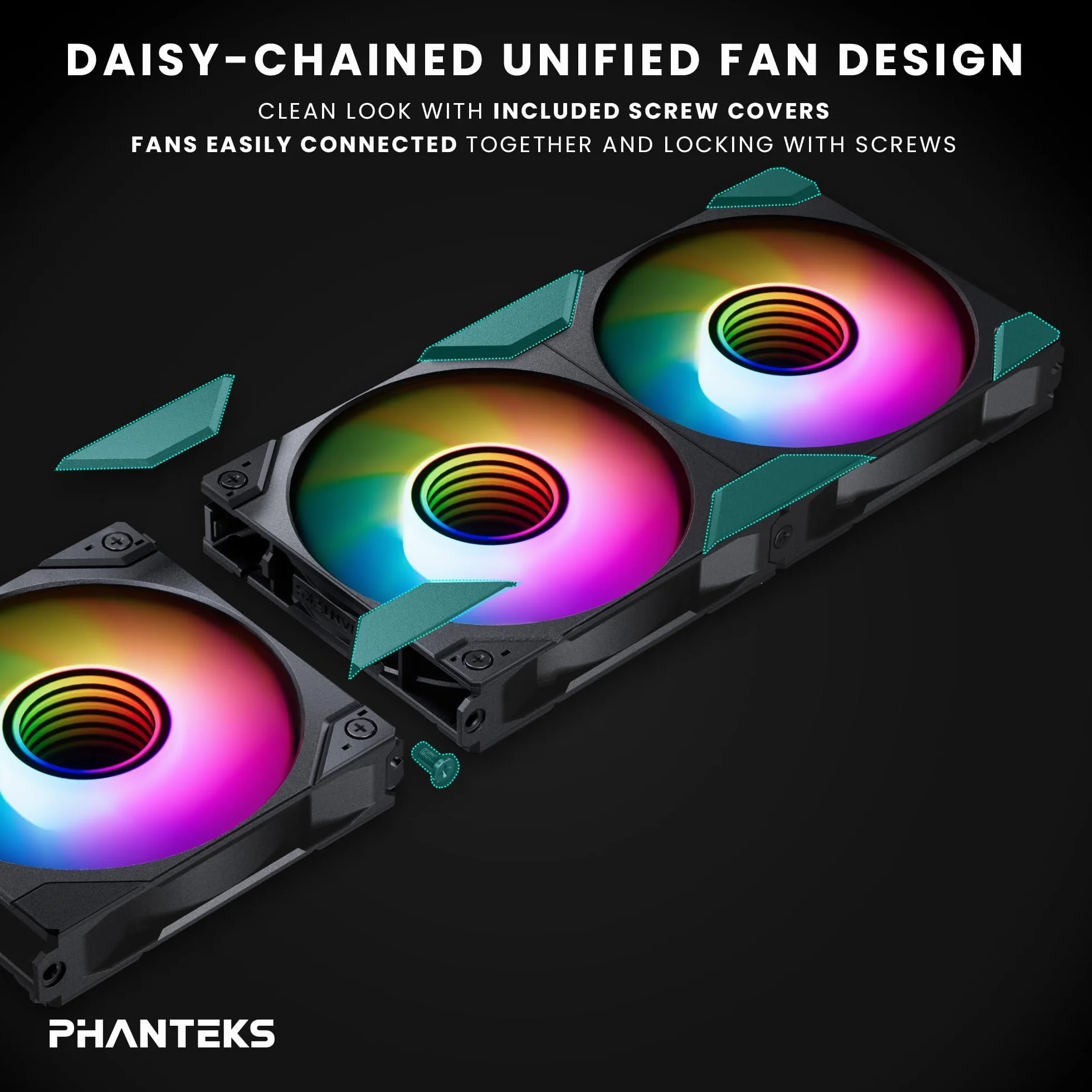 Phanteks Paquete triple de hoja invertida M25-120 Gen2, 3 ventiladores de refrigeración ARGB de alto rendimiento de 120 mm, marco de ventilador unificado en cadena de margarita, cubo de espejo
