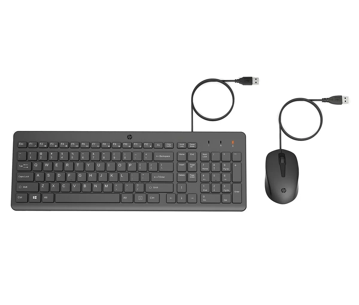 HP 150 Teclado y Ratón con Cable USB de 100 cm, Indicador LED Bloqueo Mayúsculas, 12 Combinaciones de Teclas, Plug and Play, Ratón Sensor Óptico de 1600 dpi, Compatible con Windows 11, Negro