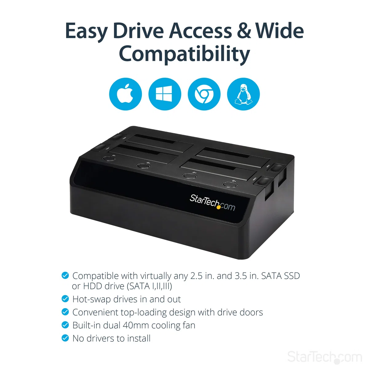 StarTech.com SDOCK4U33 - Base de conexión con Ventiladores USB 3.0 UASP con 4 bahías SATA 6 Gbps de 2.5 y 3.5"