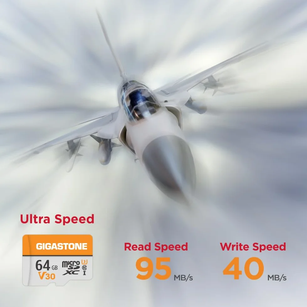 GIGASTONE Tarjeta Micro SD 64GB (Paquete de 2), V30, Grabación de Video 4K, Compatible con Vigilancia, Cámara de Seguridad, Dash CAM y Dron, MicroSDXC UHS-I Clase 10 hasta 95MB/s, con Adaptador