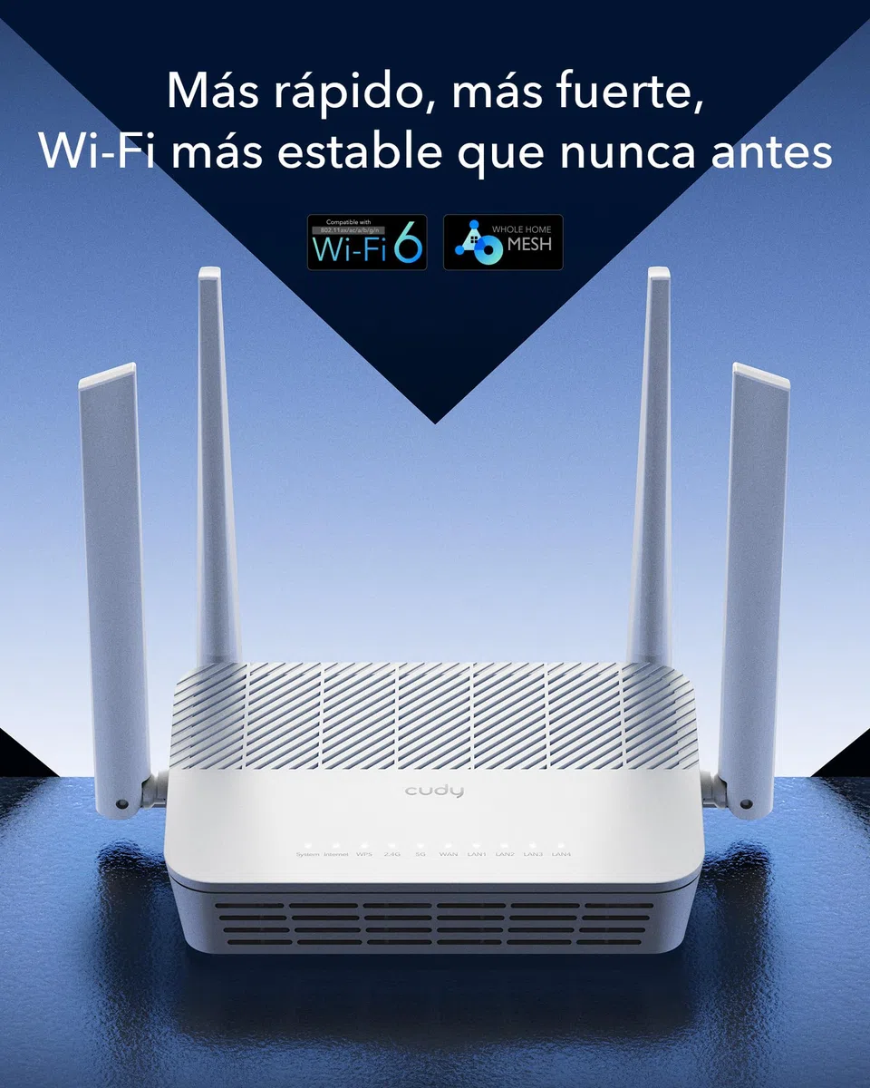 Cudy WR3000S AX3000 Enrutador De Malla, Doble Banda 6, 5 Puertos Gigabit RJ45, 4 Antenas, MU-MIMO, OpenVPN, Wireguard, Zerotier, Ipsec VPN, Aplicación Control