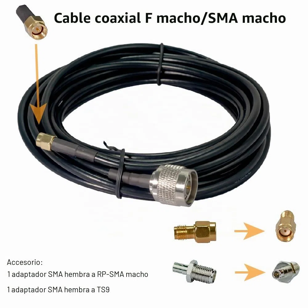 Antena FWA 5G 4G Direccional Exterior 12dBi | Compatible con Vodafone, Digi y Movistar | para Router Fijo o Zona sin Cobertura | 700 MHz - 3700 MHz | 5m Cables SMA/RP-SMA/TS9