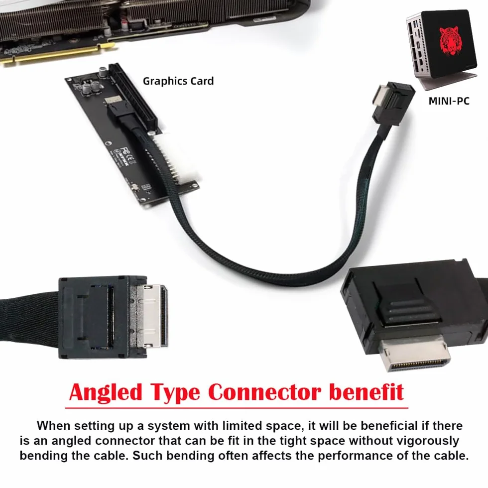 xiwai Conector en ángulo izquierdo de 90 grados de doble escudo OcuLink PCIe 4.0 PCI-Express SFF-8611 4i macho a SFF-8611 macho cable activo de datos para eGPU SSD externa, 50 cm