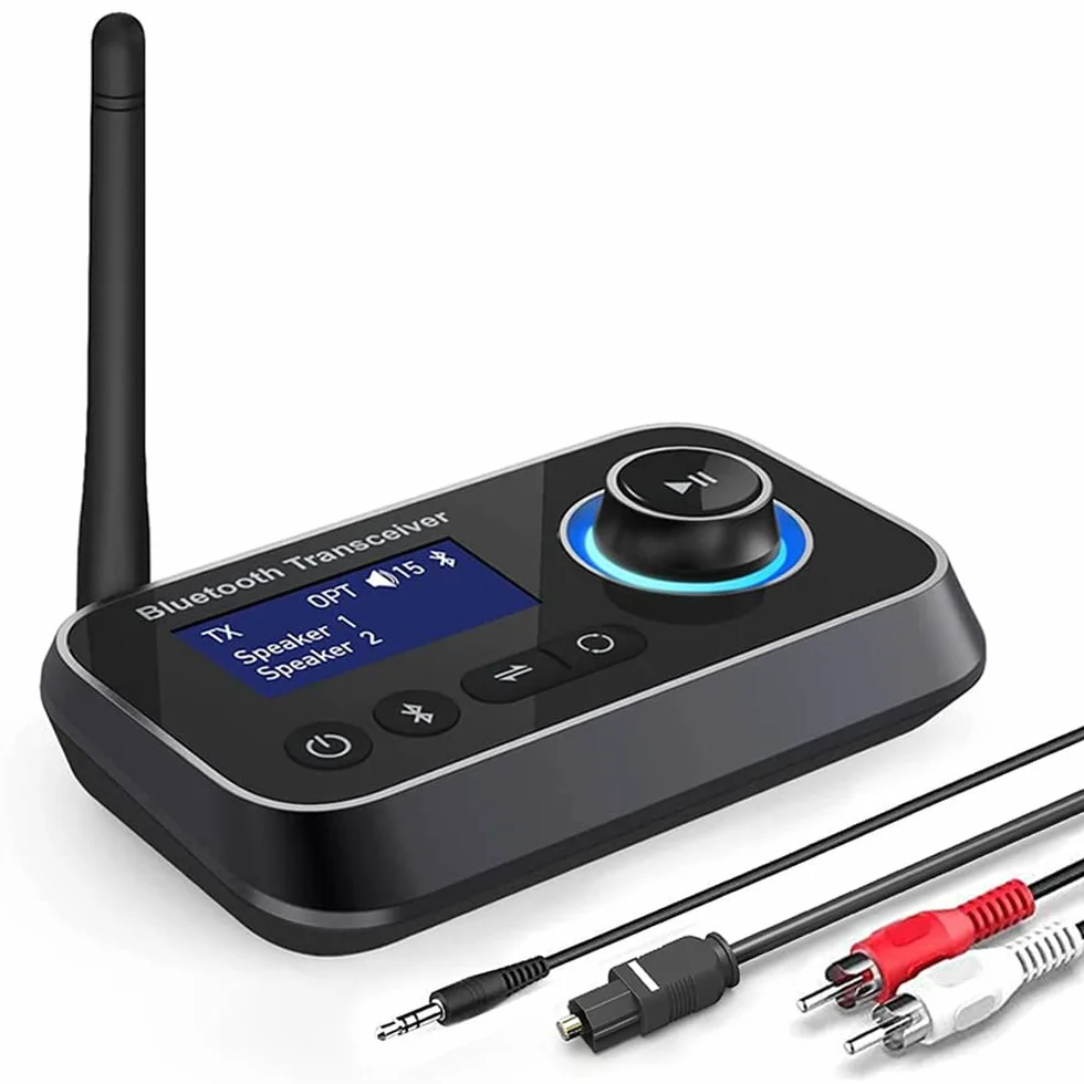 3 En 1 Transmisor Receptor Bluetooth para 2 Auriculares Adaptador Bluetooth 5.3 con Pantalla LCD Latencia Aux 3.5mm Óptico RCA Latencia Emisor Bluetooth Audio para TV, Estéreo, Altavoces