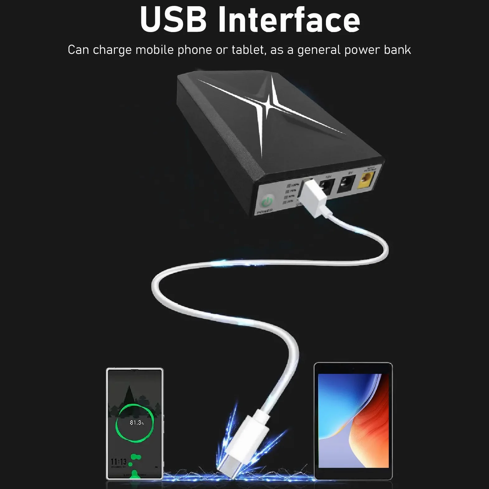 Respaldo de Batería Mini UPS con Interfaz de 2 Salidas CC, de UPS en Espera de DC 12V/2A 8800mAh, de Alimentación Ininterrumpida para Tiras de Luces LED