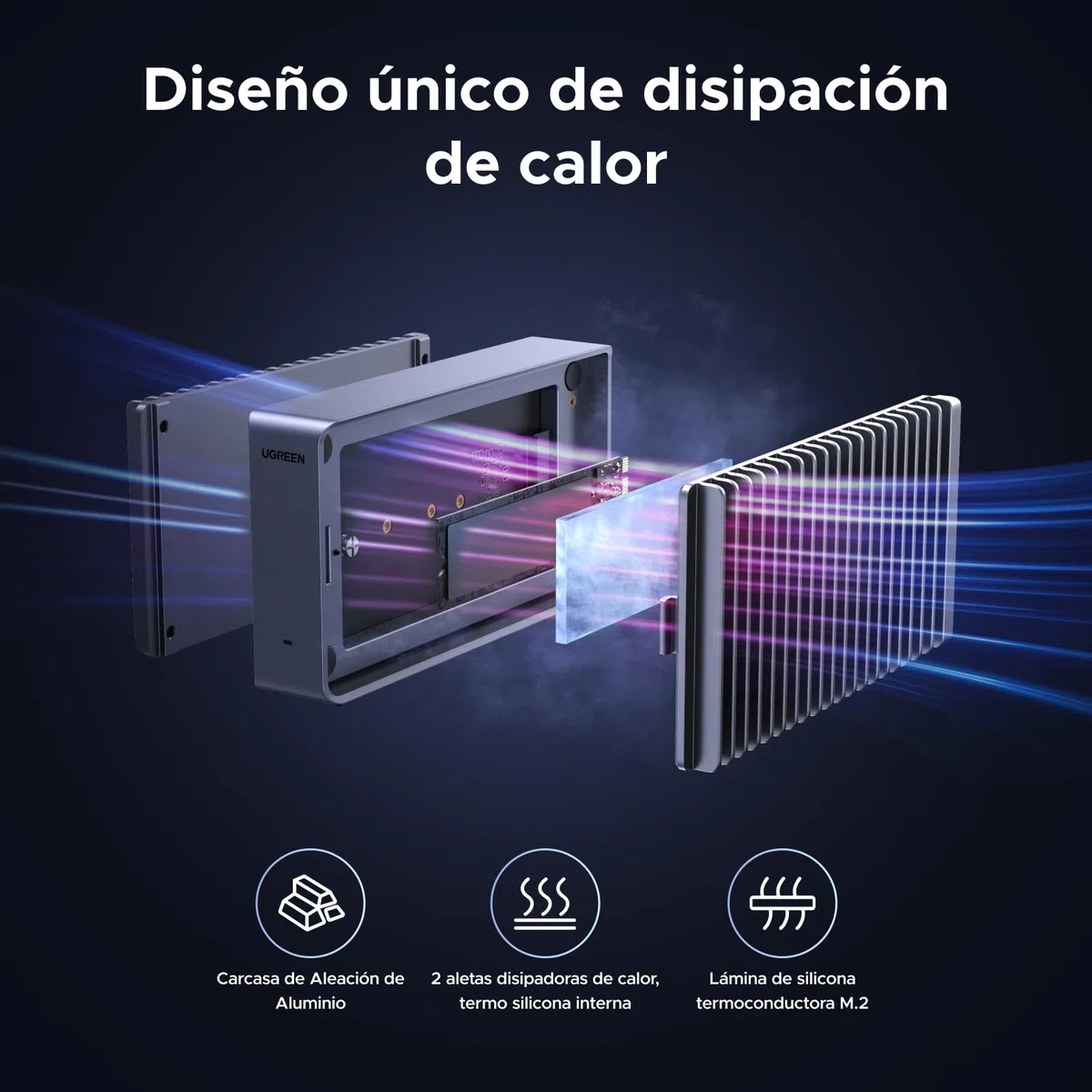 UGREEN Carcasa M2 NVMe SSD de 40Gbps, Recintos USB 4 Compatible con Thunderbolt 4/ 3, Adaptador de Disco Duro Externo de Aluminio para Mac OS/Windows/Linux