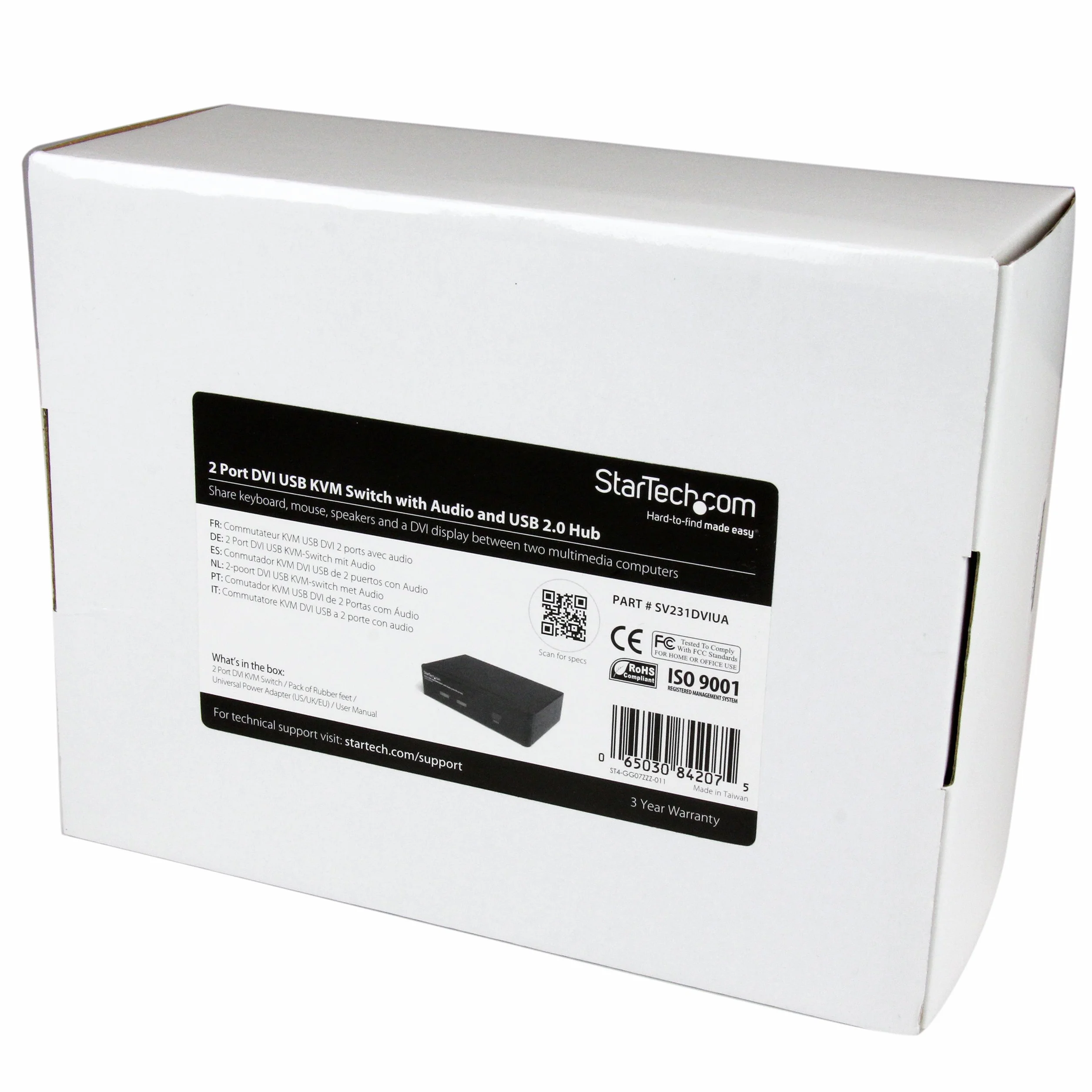 StarTech.com Conmutador Switch KVM - 2 puertos - USB 2.0 - Audio y Video DVI - 3x DVI-D Hembra - 4x USB A Hembra - 6x Mini Jack Hembra