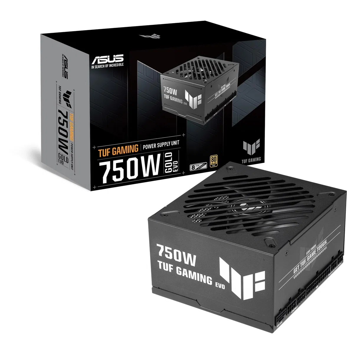 ASUS TUF Gaming 750W Gold EVO - Fuente de alimentación Modular (certificación 80 Plus y Cybenetics Gold, ATX 3.1, PCIe 5.1, Cable 12V-2x6, 8 años de Cobertura, componentes de Grado Militar)