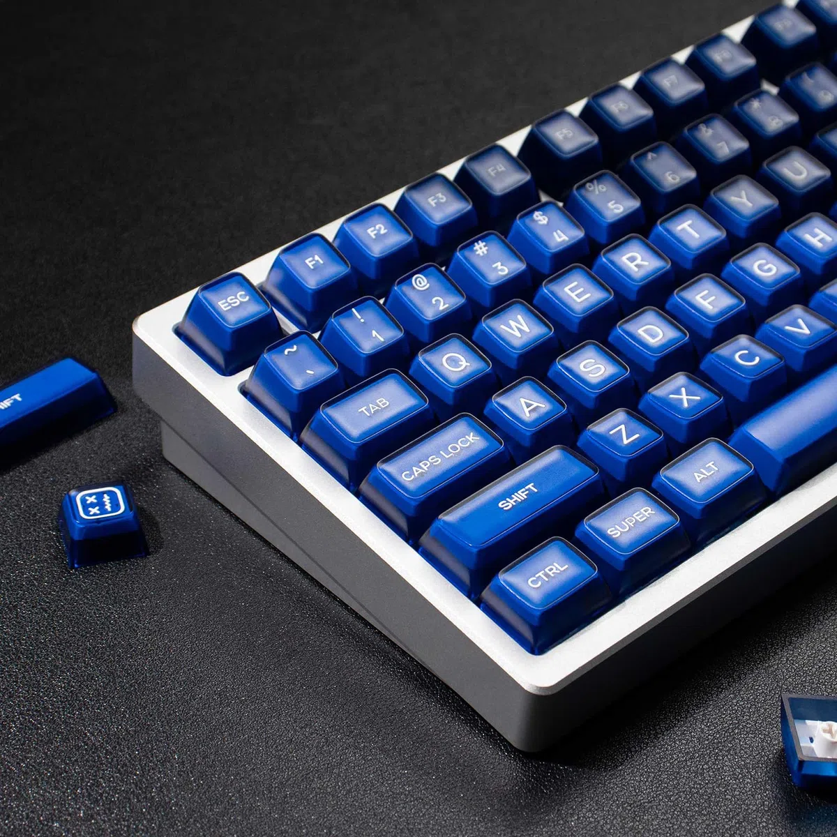 Juego de 142 Teclas PBT Doubleshot SA, Teclas traslúcidas Azules, compatibles con conmutadores Cherry MX 61, 64, 87, 100, 104, 108 y teclados mecánicos ISO ANSI