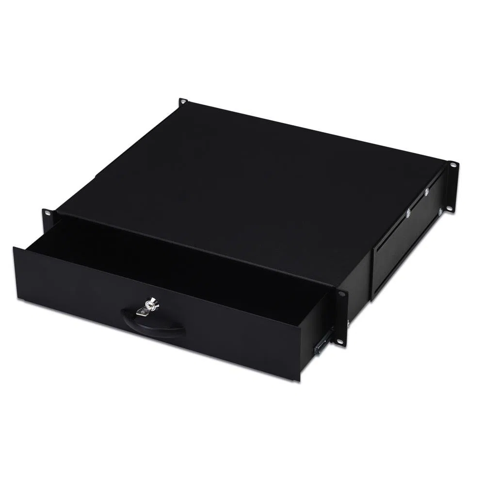 DIGITUS Bandeja para Documentos y Bandeja para Teclado, 19 Pulgadas, 2U, Profundidad de Instalación Variable, para Armarios de Red y Bastidores de Servidores, Bloqueable, Negro