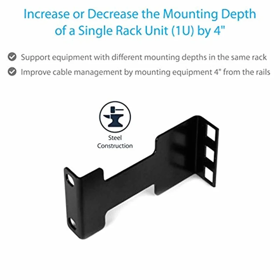 StarTech.com Juego Adaptador de Profundidad de Carril para Racks de Servidores - Extensor de 10cm - Se Ajusta a TAA - 1U - Kit Adaptador - Extensor de Rack de Redes (RDA1U)