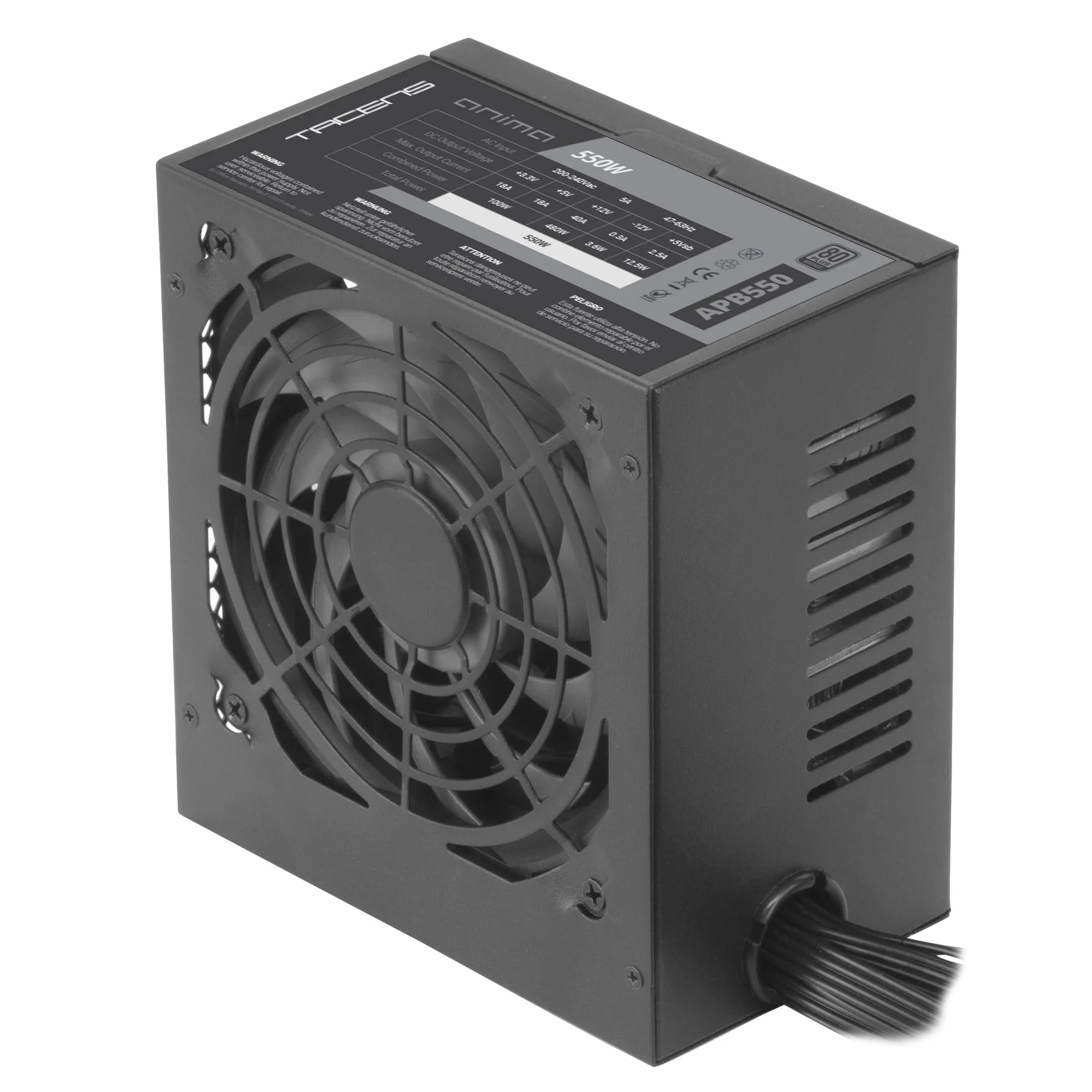 Tacens Anima APB550, Fuente Alimentación PC ATX 550W, 80Plus Bronze 85%, Tecnologías SMD y DC-DC, Ventilador Ultra-silencioso 12cm, Condensadores Japoneses 105º, Cables Premium Texturizado, Negro