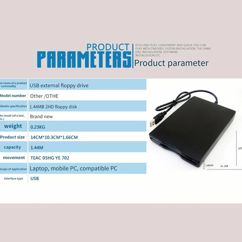 Unidad de Disquete USB 2.0 Lector de Disquete Externo Portátil de 3,5 Pulgadas Diseño Liviano y Ultradelgado para PC Portátil