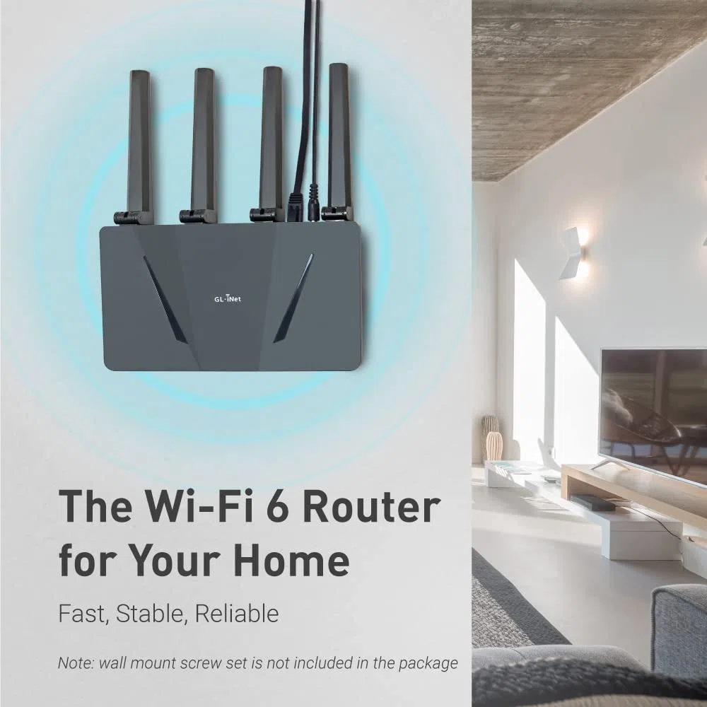 GL.iNet GL-AX1800(Flint) WiFi 6 Router - Dual Band Gigabit Wireless Internet Router | 5 Puertos Ethernet 1G | Up to 120 Dispositivos | Amazing OpenVpn&Wireguard Speed | WPA3 Security | MU-MIMO |