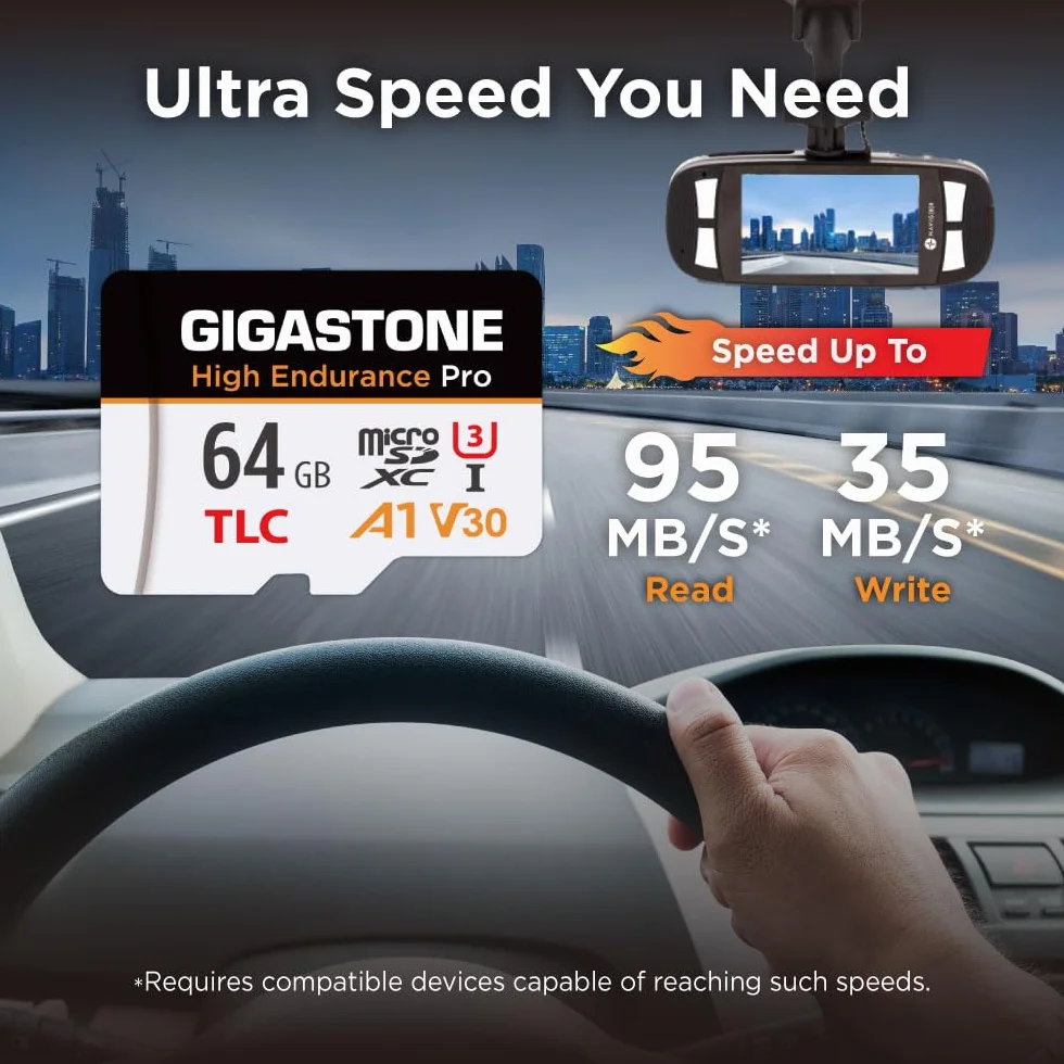 【5 años de recuperación de Datos Gratuita】【Dash CAM】 GIGASTONE Tarjeta Micro SD 64GB, TLC High Endurance Pro, hasta 95 MB/s, Compatible con REDTIGER VIOFO VANTRUE PRUVEEO, MicroSDXC UHS-I A1 V30 U3