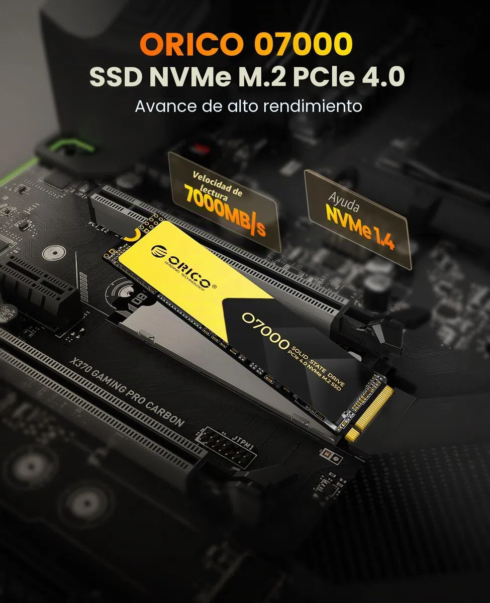 ORICO M2 SSD 4TB, NVMe SSD M.2 con Disipador, PCIe 4.0 x 4, hasta 7000MB/s, SLC Cache 3D NAND, M.2 2280 SSD Interna para PS5, PC de Sobremesa y Portátiles-O7000