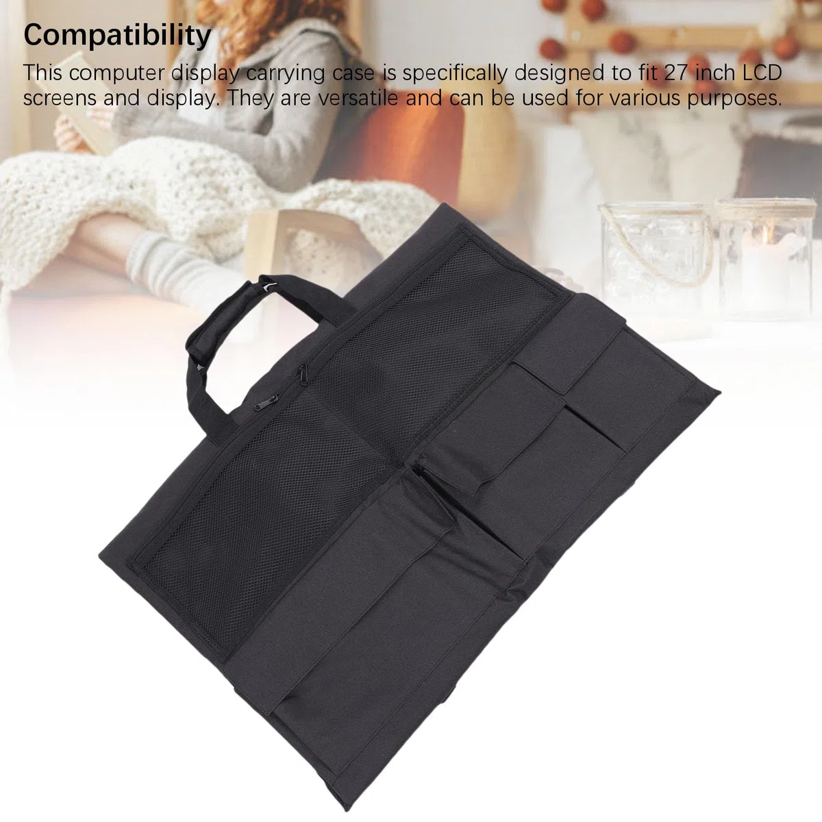 Vikye Estuche de Viaje Acolchado para Monitor de 27 Pulgadas, Bolsa Protectora de Transporte para Pantalla de Computadora con Bolsillos para Accesorios para Teclado y Cables