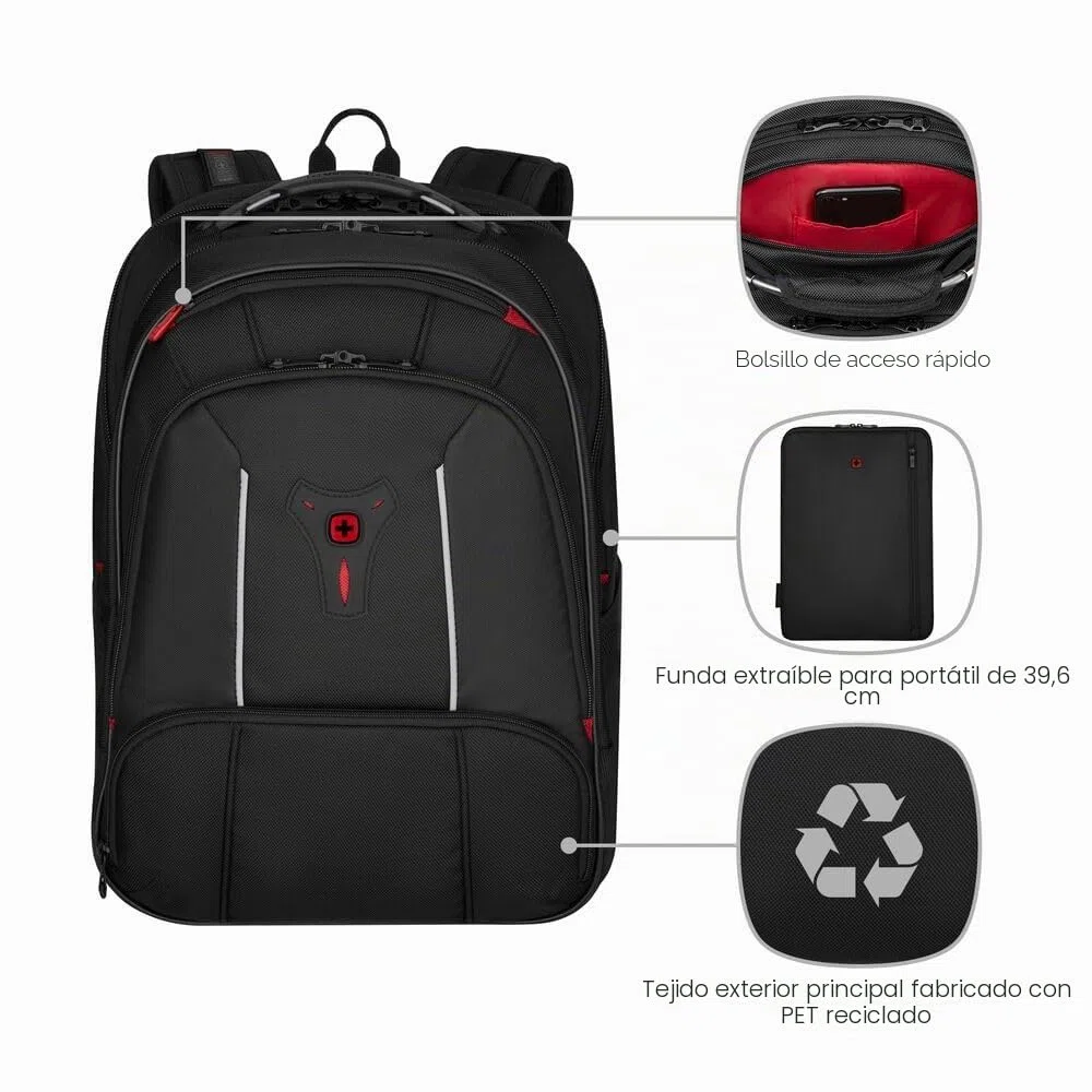 Wenger Carbon Pro Mochila para portátil con compartimento para tableta, portátil de hasta 17 ", compartimento para tableta, 33 l, mujer hombre, oficina viajes negocios universidad, negro, 653129