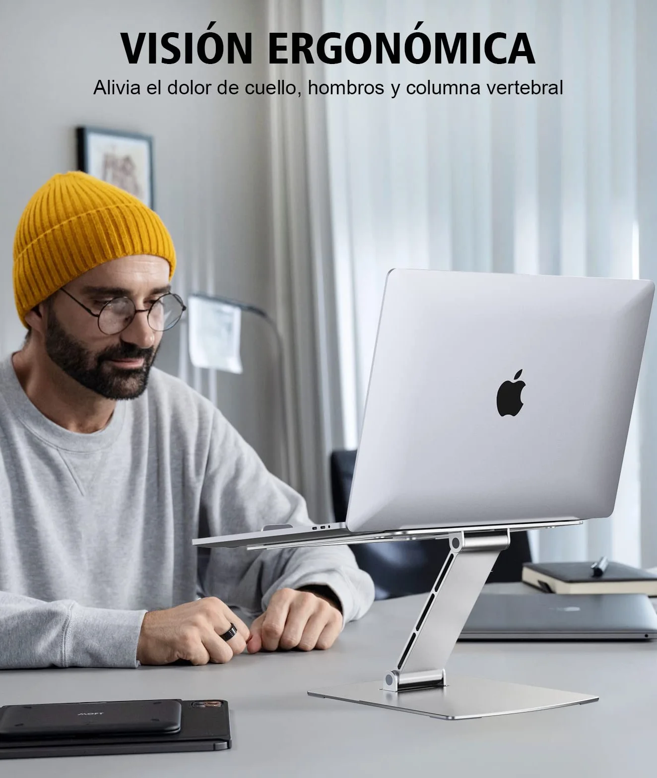 Glangeh Soporte Portatil Mesa Ajustable, Aleación de Aluminio Ergonómico Elevador Portatil Ventilado, Plegable Soportes para Libros de Cocina Compatible con MacBook Chrome y Otros 10-16” Dispositivos