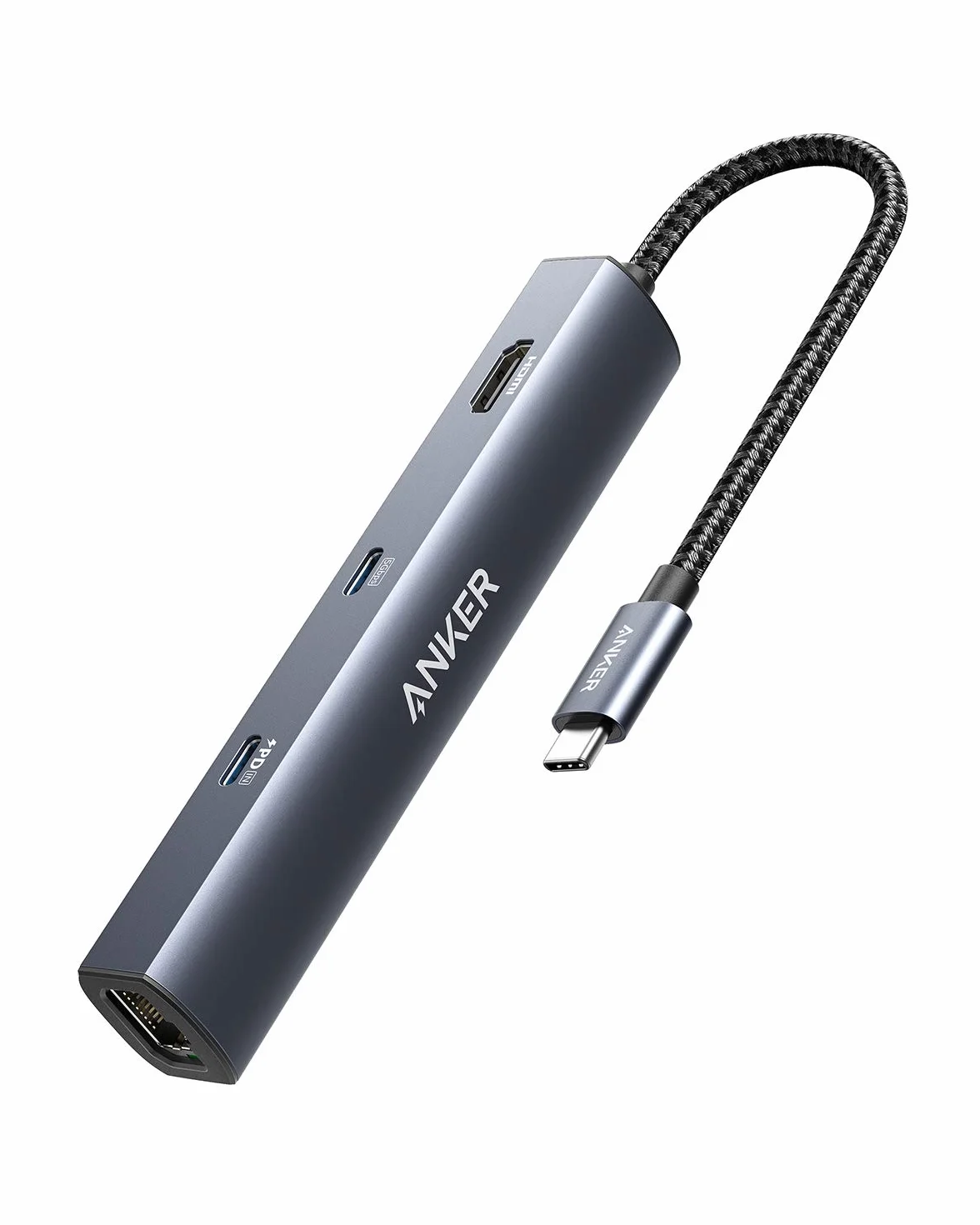 Anker PowerExpand Hub USB C 6 en 1, Concentrador Ethernet PD, 65 PD, HDMI 4K, Ethernet de 1 Gbps, Datos USB-C, 2 Puertos de Datos USB 3.0, Compatible con MacBook Pro, MacBook Air