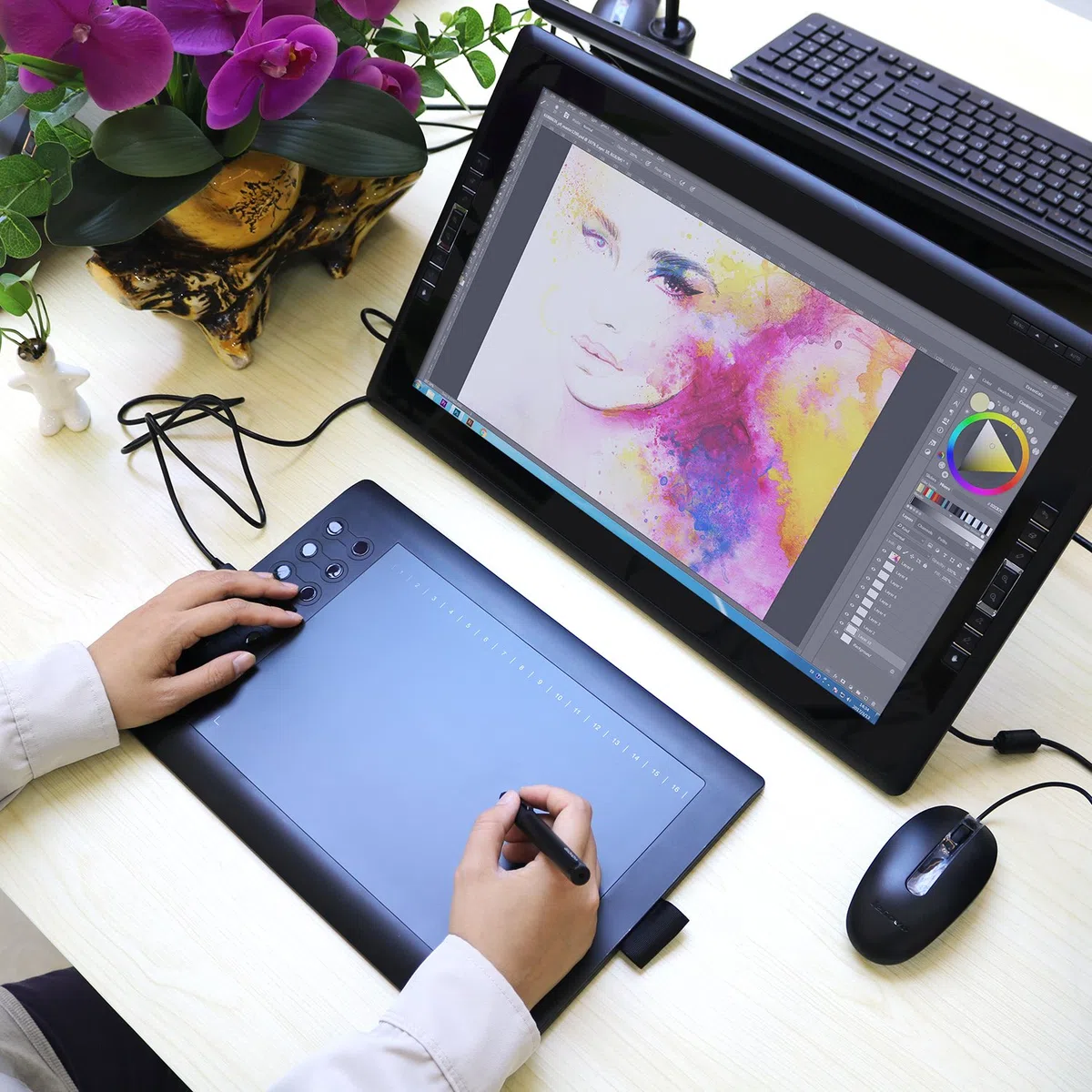 GAOMON M106K Tableta Gráfica Digital con 12 Teclas Express y 16 Teclas Programables para Dibujo Digital, OSU y Enseñanza en Línea, 10 x 6 Pulgadas para Mac Windows Android OS