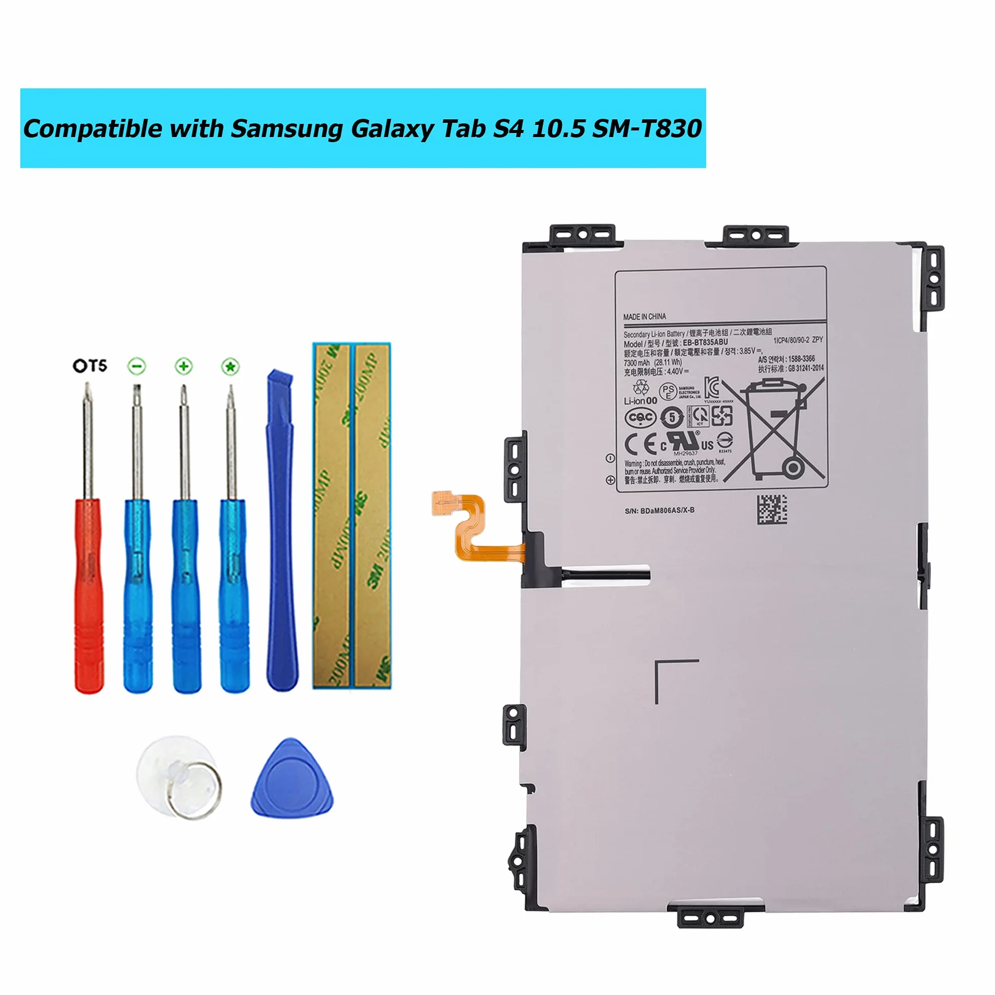 Batería EB-BT835ABU para Samsung Galaxy Tab S4 10.5 SM-T830 T835 Series con kit de herramientas