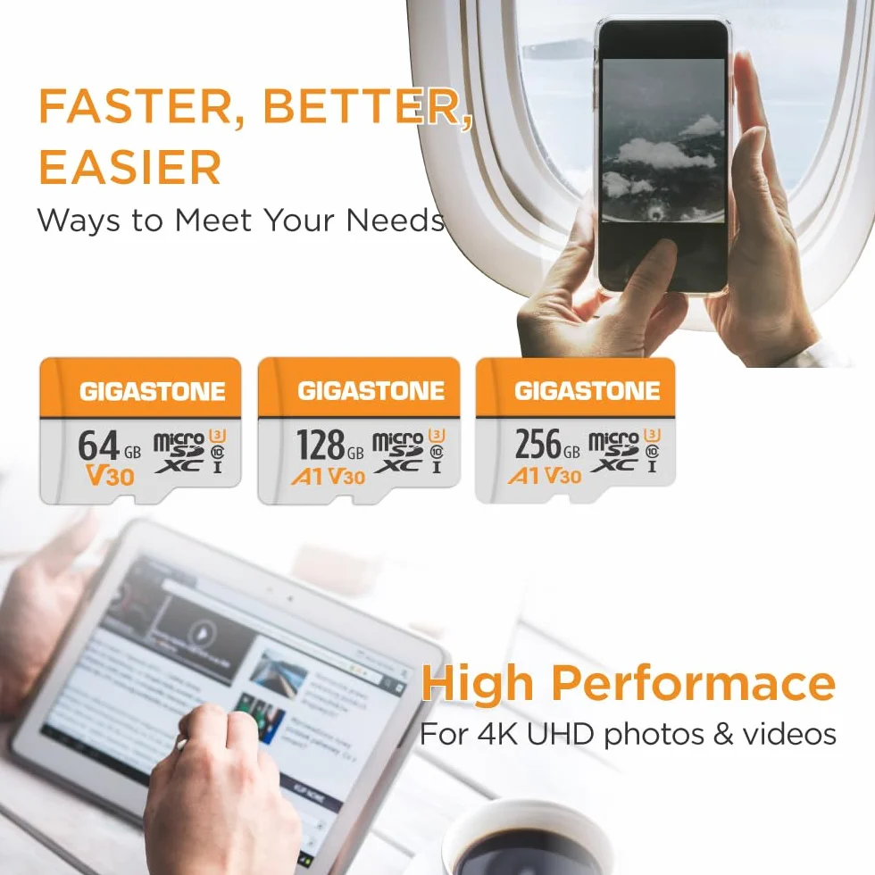 GIGASTONE Tarjeta Micro SD 64GB (Paquete de 2), V30, Grabación de Video 4K, Compatible con Vigilancia, Cámara de Seguridad, Dash CAM y Dron, MicroSDXC UHS-I Clase 10 hasta 95MB/s, con Adaptador