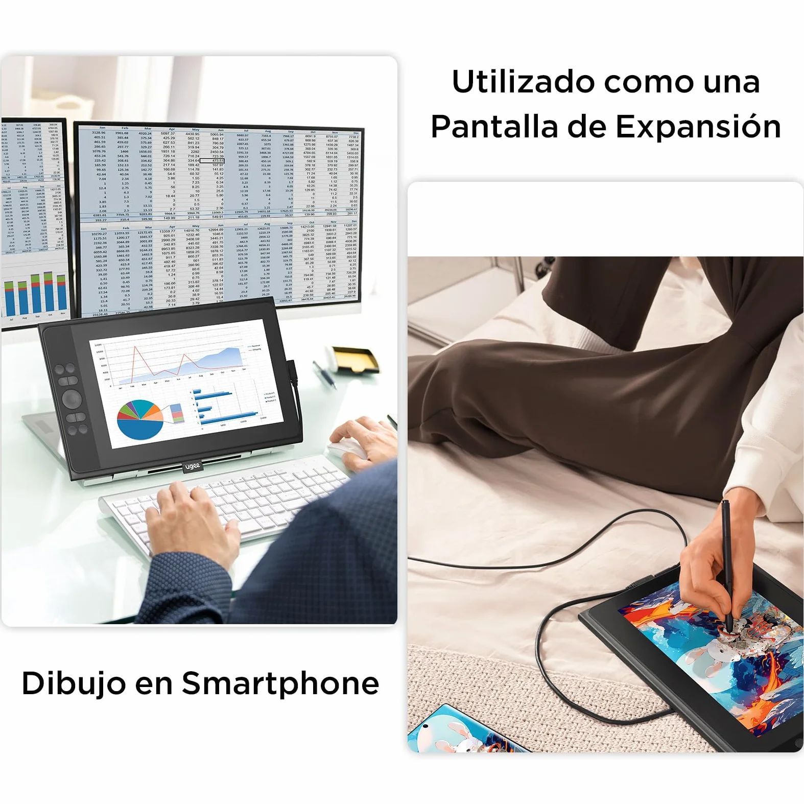 UGEE 147% sRGB Tableta Gráfica con Pantalla UE12P, 11,9 Pulgadas Antideslumbrante Monitor de Dibujo, Tableta Gráfica Lápiz sin Batería para Teléfono Android/Windows/Mac OS/Chrome OS