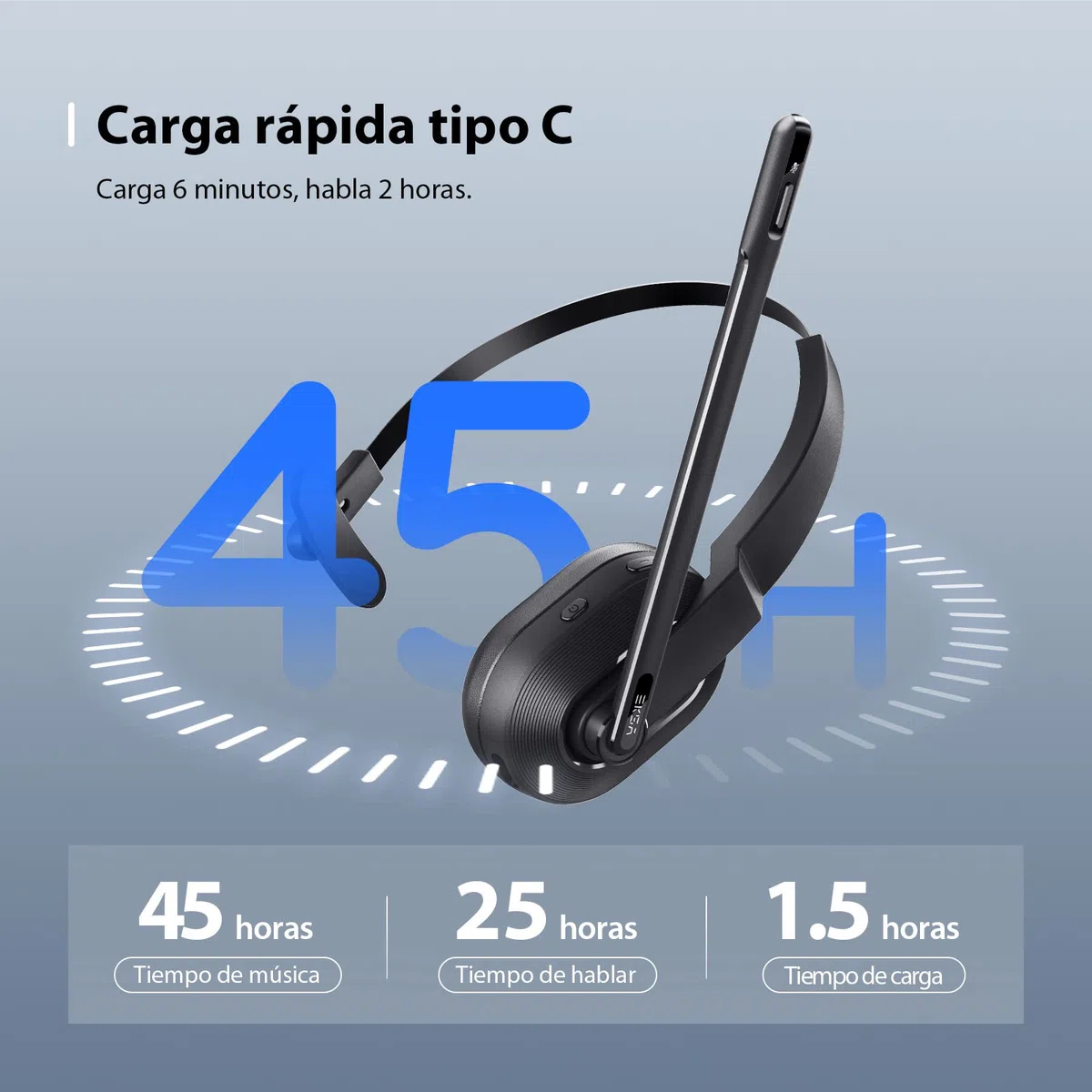 EKSA H5 Auriculares BT con Micrófono y USB Dongle 45 Tiempo de Reproducción Auriculares Inalambricos PC, Cascos con AI Micrófono Cancelación Comerciales para Oficina/Hogar