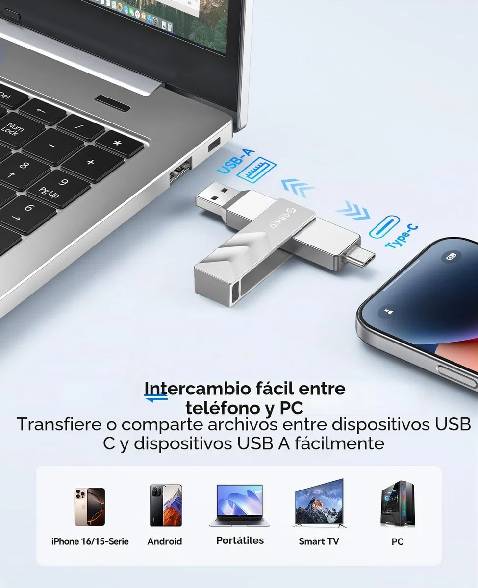 ORICO 1TB Externo SSD hasta 1050 MB/s, USB3.2 Gen2 Disco Duro Externo SSD, Unidad de Estado Sólido para iPhone 16 Serie, iPhone 15 Serie, Smartphone Tipo C, Mac y Vehículo G202