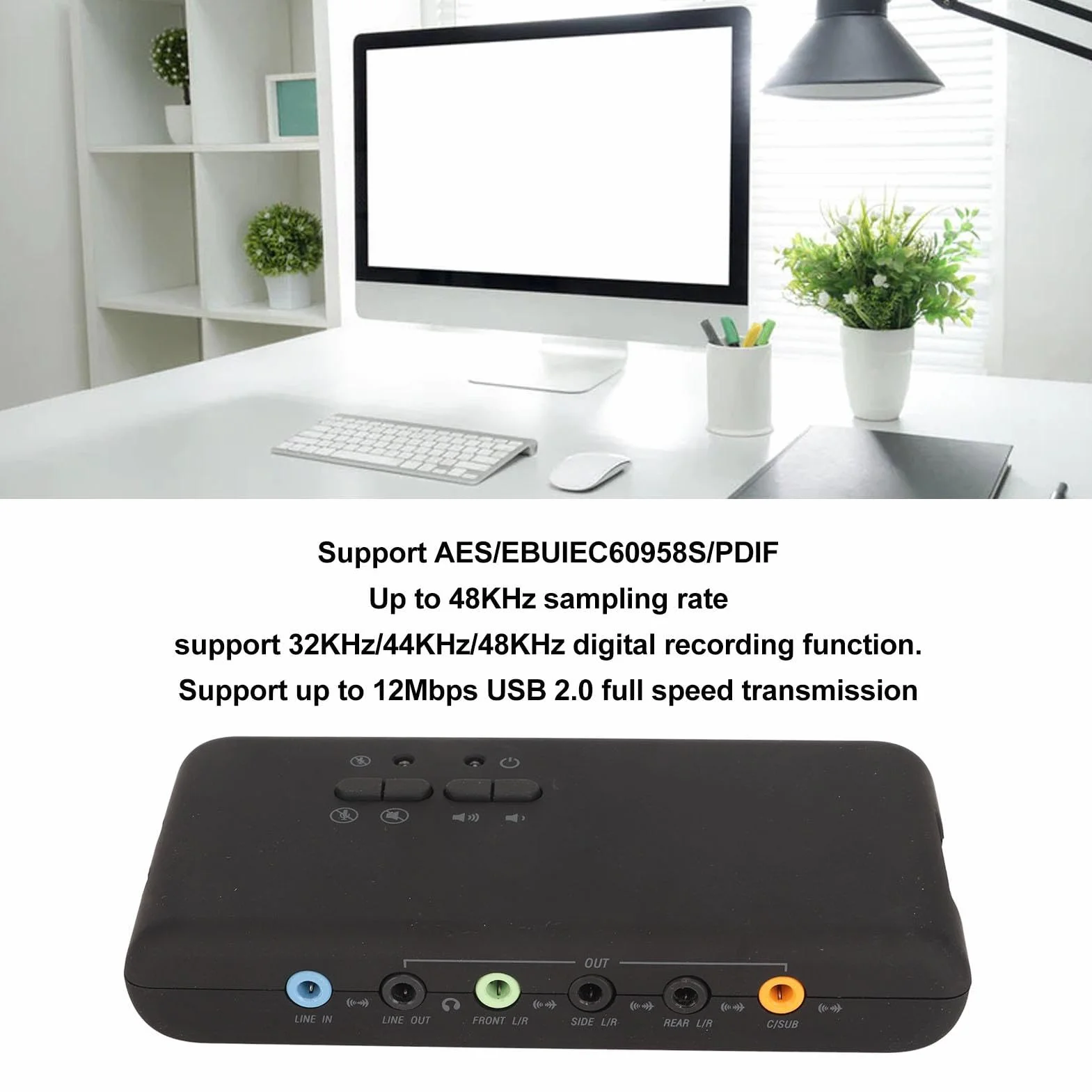 Tarjeta de Sonido Externa USB 7.1 de 8 Canales, Caja de USB Soundbox Externa, Compatible con 12 Mbps, Sonido Envolvente 3D Dinámico, Grabación Reproducción Simultánea Compatible (Negro)