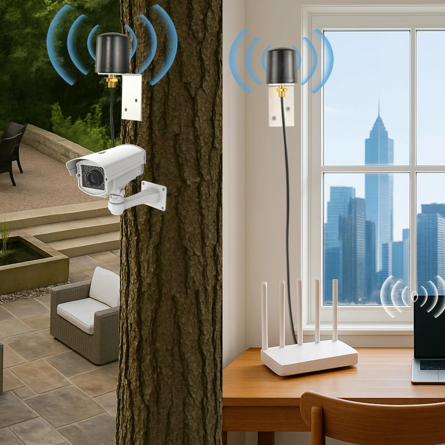 Antena exterior 4G 5G LTE de 600 – 6000 MHz MIMO 5G LTE antena externa omnidireccional 5 dBi con conector SMA dual de 5 m de baja pérdida BMR100 cable coaxial para enrutadores 4G/5G, WiFi, IoT