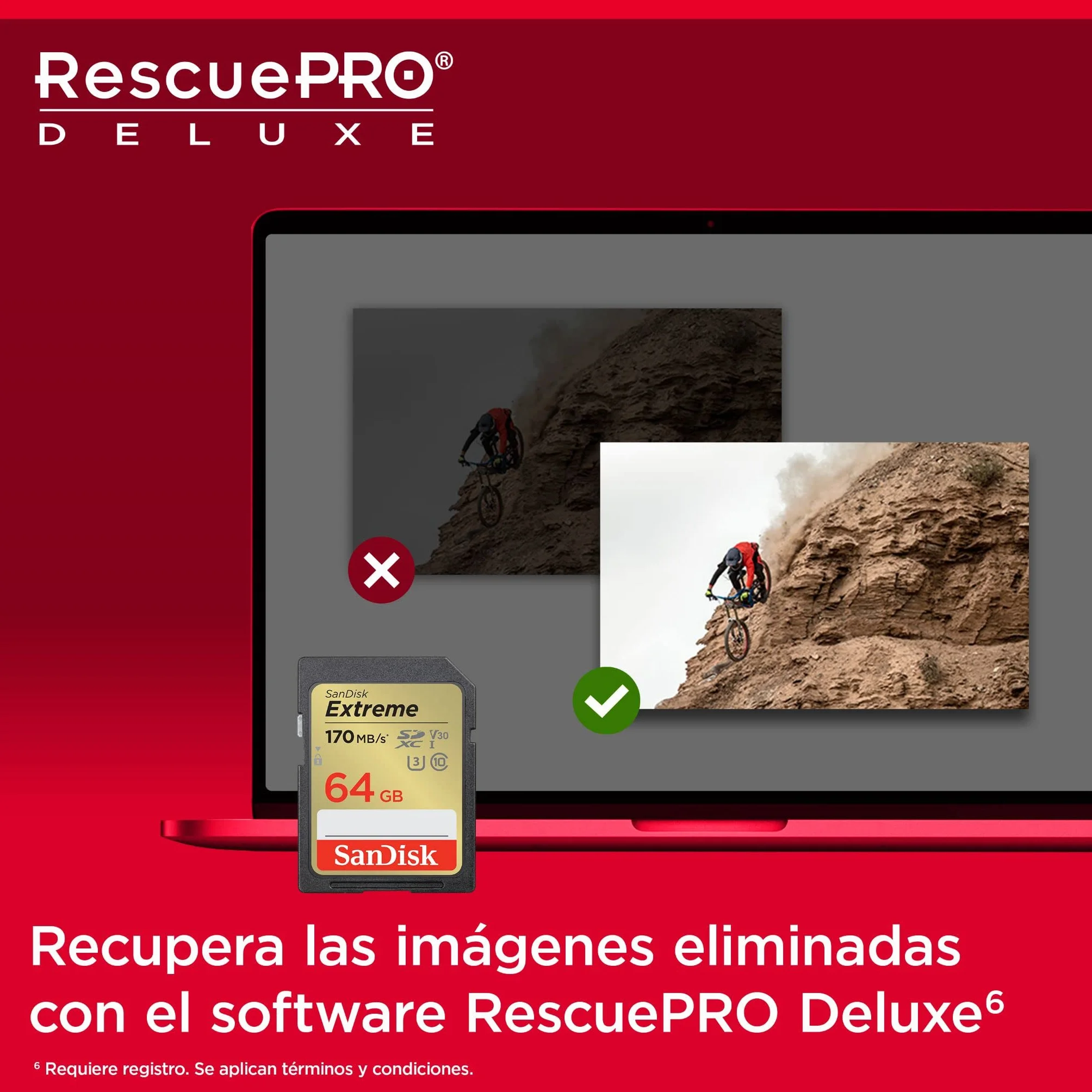 SanDisk Extreme SDXC Tarjeta SD 64 GB (SD Card UHS-I, V30, hasta 170 MB/s, Software de recuperación de datos RescuePRO Deluxe, SanDisk Quicklow Technologie, 4K UHD Videos, Class 10, U3