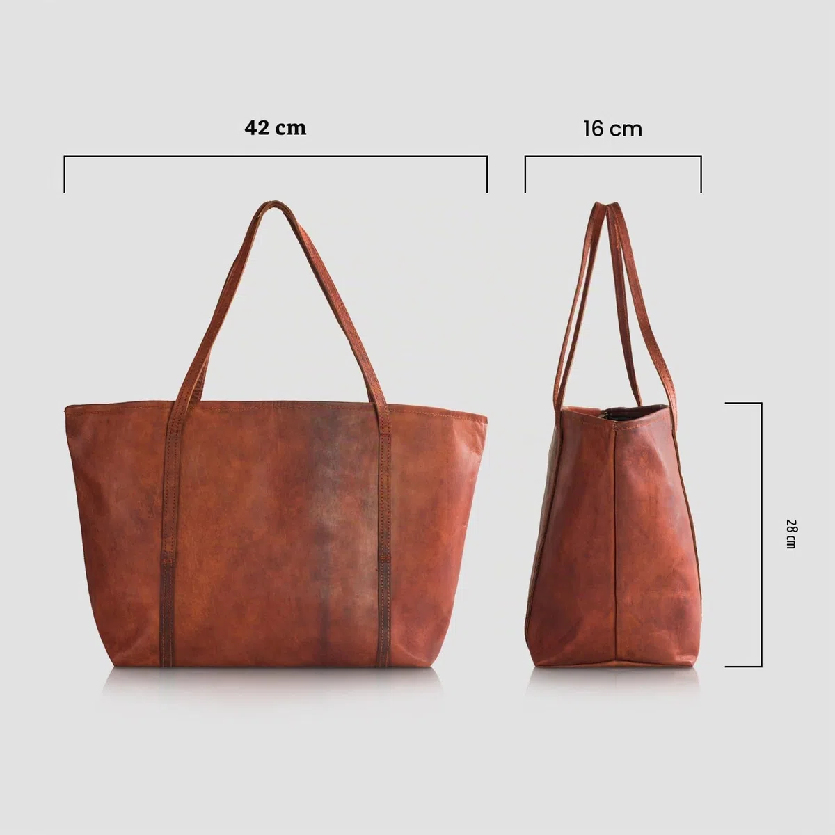 LEABAGS Bolso de Mano Mujer | Shopper de Cuero Genuino Premium | Bolsa de Negocios para Portátil de hasta 16" | Bolsa de Transporte para Trabajo, Universidad, Escuela, Tiempo Libre o Compras | Marrón