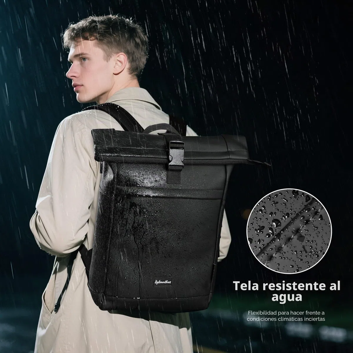 Mochila Enrollable, Mochila Impermeable Antirrobo para Hombre Mujer, Mochilas Roll Top Expandible 18-25L, Mochilas Portatil para Viajes, Trabajo, Escuela y Negocios - Negro