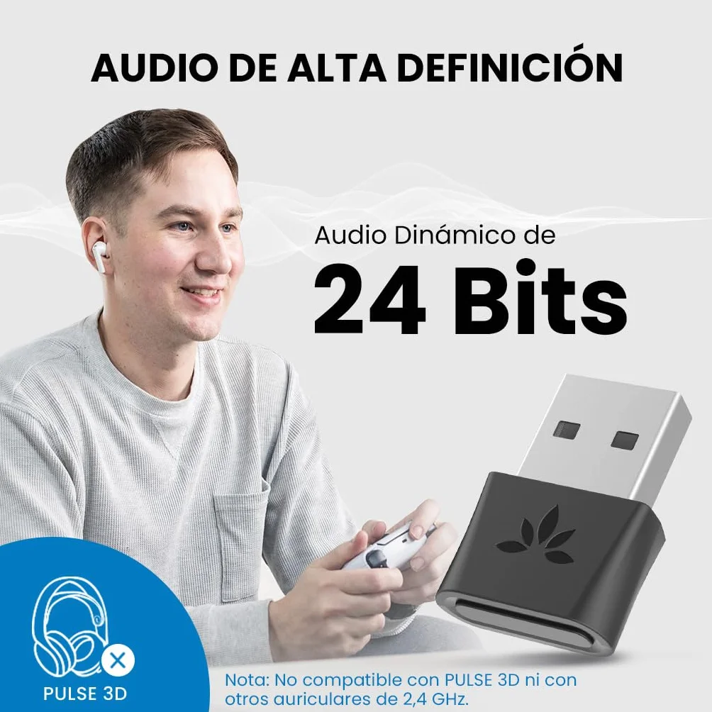 Avantree DG80-Gaming - Adaptador Dongle USB Bluetooth 5.3 para PS5 y Consolas de Juegos, con aptX-Adaptive y Baja latencia, Transmisor de Audio Inalámbrico para Bluetooth Auriculares y Audífonos
