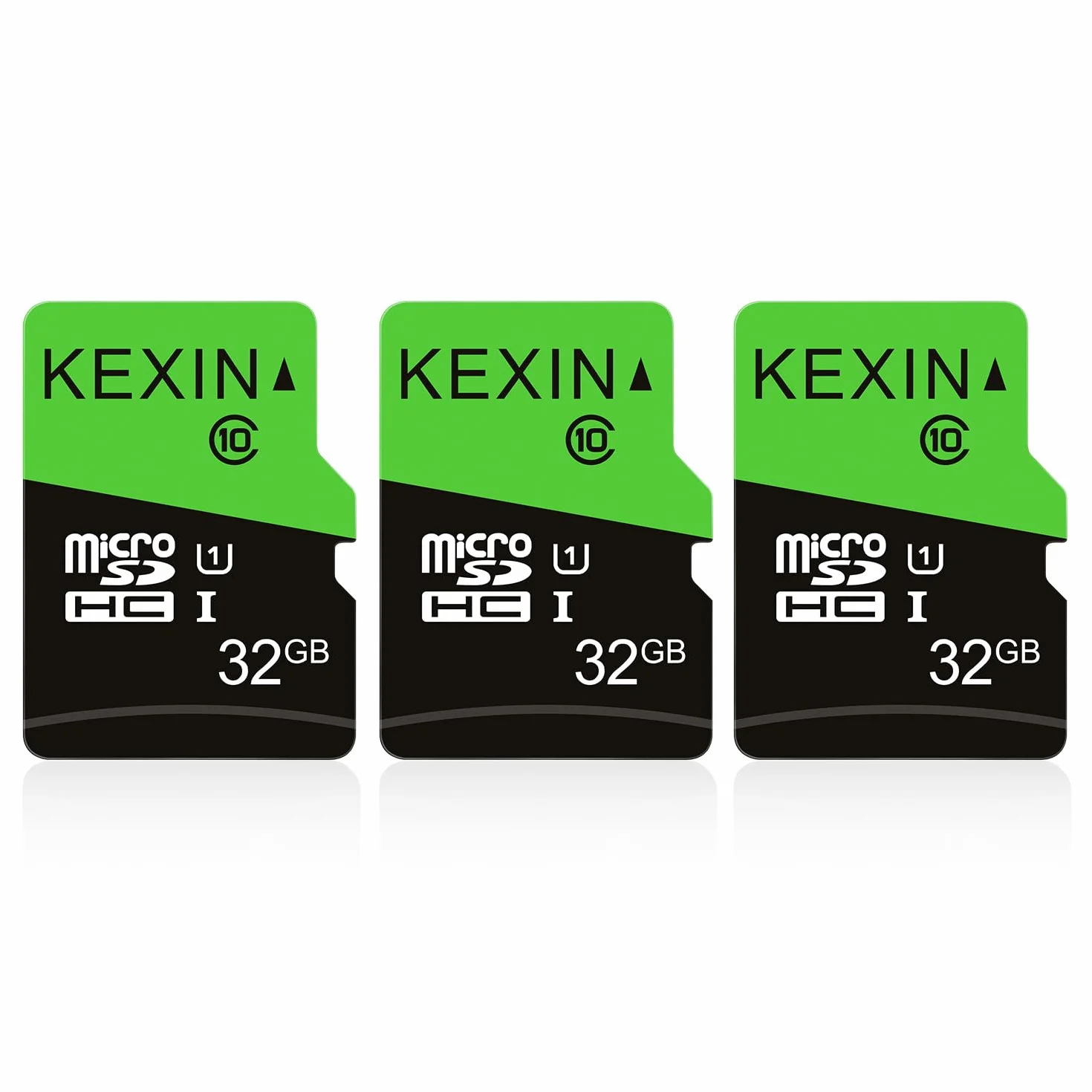 KEXIN Micro SD Tarjeta Memoria de 32GB, MicroSDHC Tarjeta hasta 70 MB/s de Alta Velocidad, TF Tarjeta UHS-1, Class10 [3 Pack * 32GB] para Movil, Tableta, Cámara y Drones(Verde Negro)