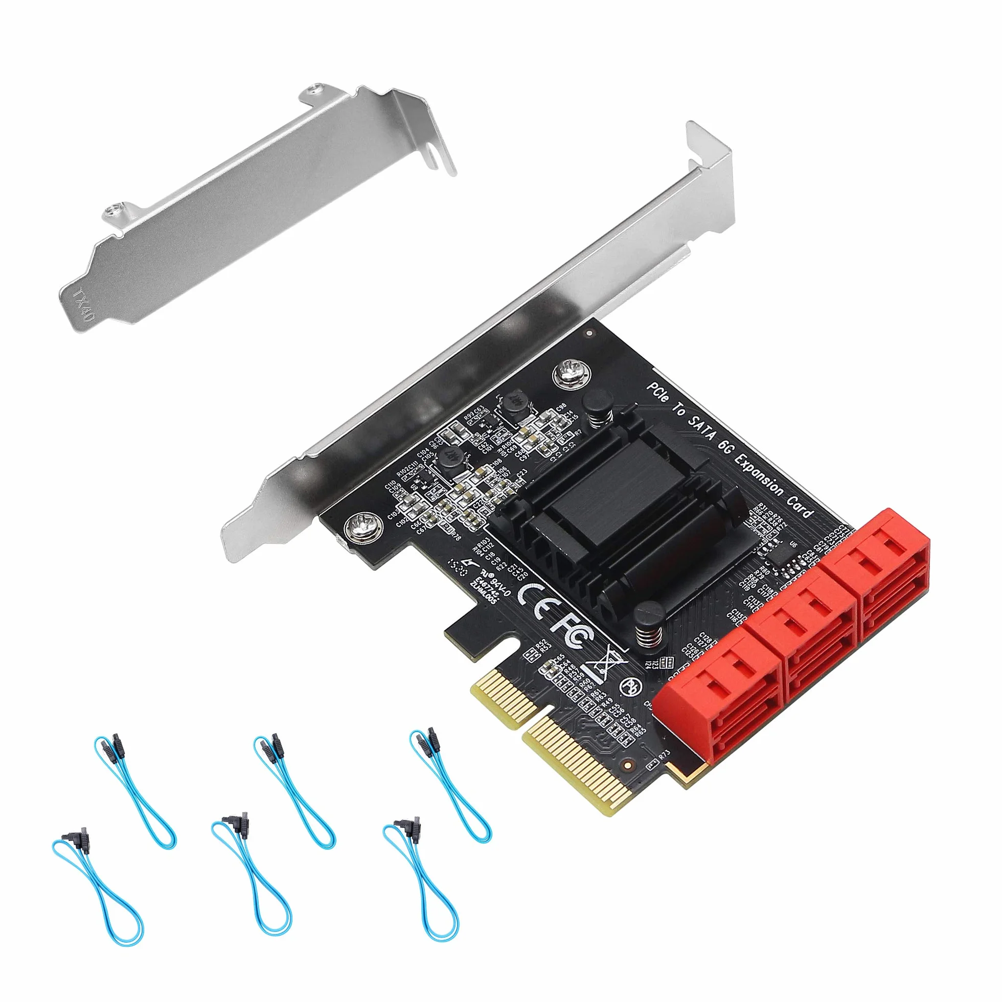 CERRXIAN Tarjeta adaptadora PCIE X4 a 6 SATA 3.0, para arranque de disco del sistema, compatible con modos RAID1, AHCI, SPAN, RAIDO4 (contiene 6 cables SATA)