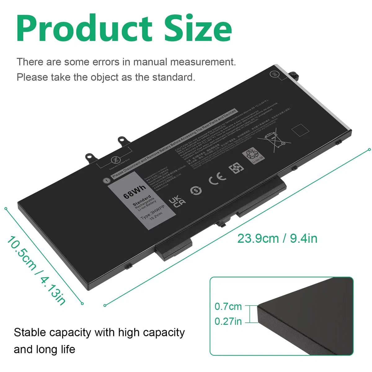 ASUNCELL 15.2V/68Wh 3HWPP 10X1J Batería para DELL Latitude 14 5401 5411 15 5501 5511 Precision 3541 3551 Serie 3HWPP 03HWPP 10X1J N2NLL 1VY7F 01VY7F 3YNXM 451-BCMN 4cell
