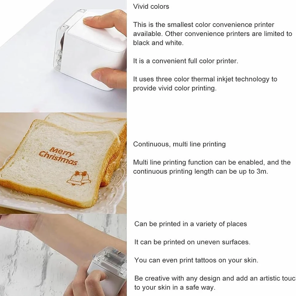 Impresora portátil de Alimentos de Mano, Impresora dealimentos inyección de Tinta Comestible, con Tinta Desmontable y Control de aplicación, con tecnología Avanzada de inyección Tinta térmica