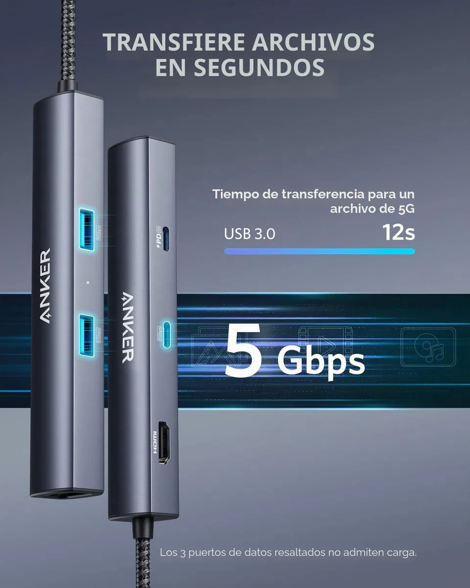 Anker PowerExpand Hub USB C 6 en 1, Concentrador Ethernet PD, 65 PD, HDMI 4K, Ethernet de 1 Gbps, Datos USB-C, 2 Puertos de Datos USB 3.0, Compatible con MacBook Pro, MacBook Air