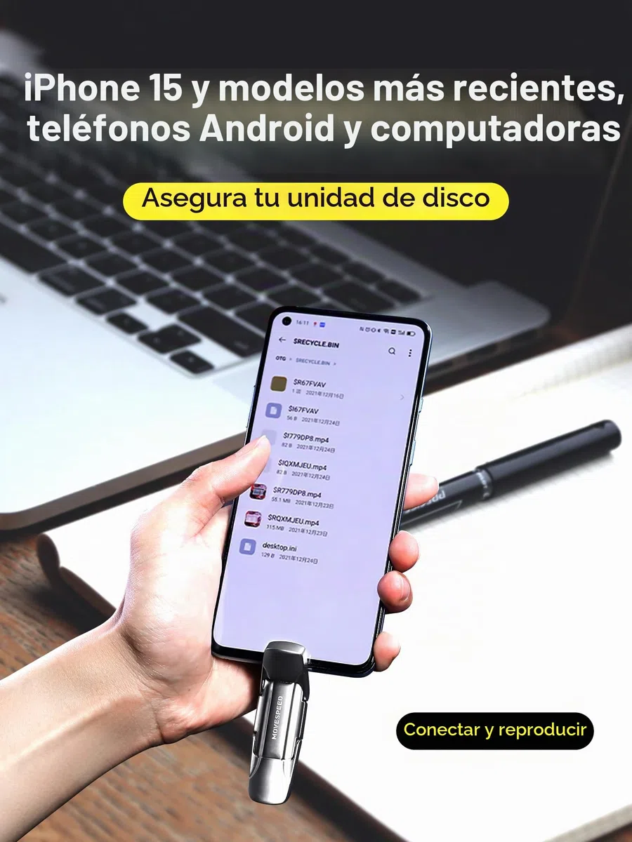 MOVE SPEED USB C Pendrive 128 GB – Disco Duro Externo SSD de Alta Velocidad 400 MB/s, Dual Tipo-C + USB 3.2 Gen2, Memoria Externa OTG Compatible con Smartphones, iPhone 15, MacBook, laptops y Tablets