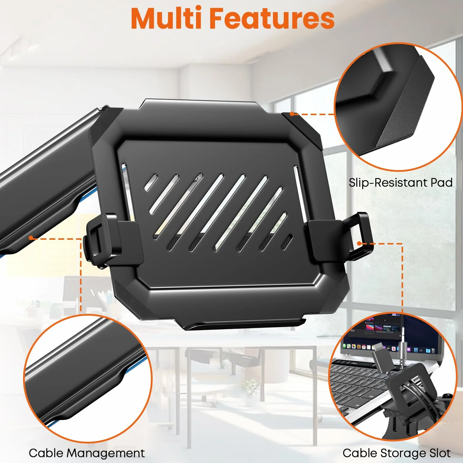 Soporte de Pared para Portátil de 12-17 Pulgadas - Altura Ajustable con Plataforma de Refrigeración Ventilada, Capacidad 1-9 kg, VESA 75/100 mm, También Válido para Monitor, Gestión de Cables