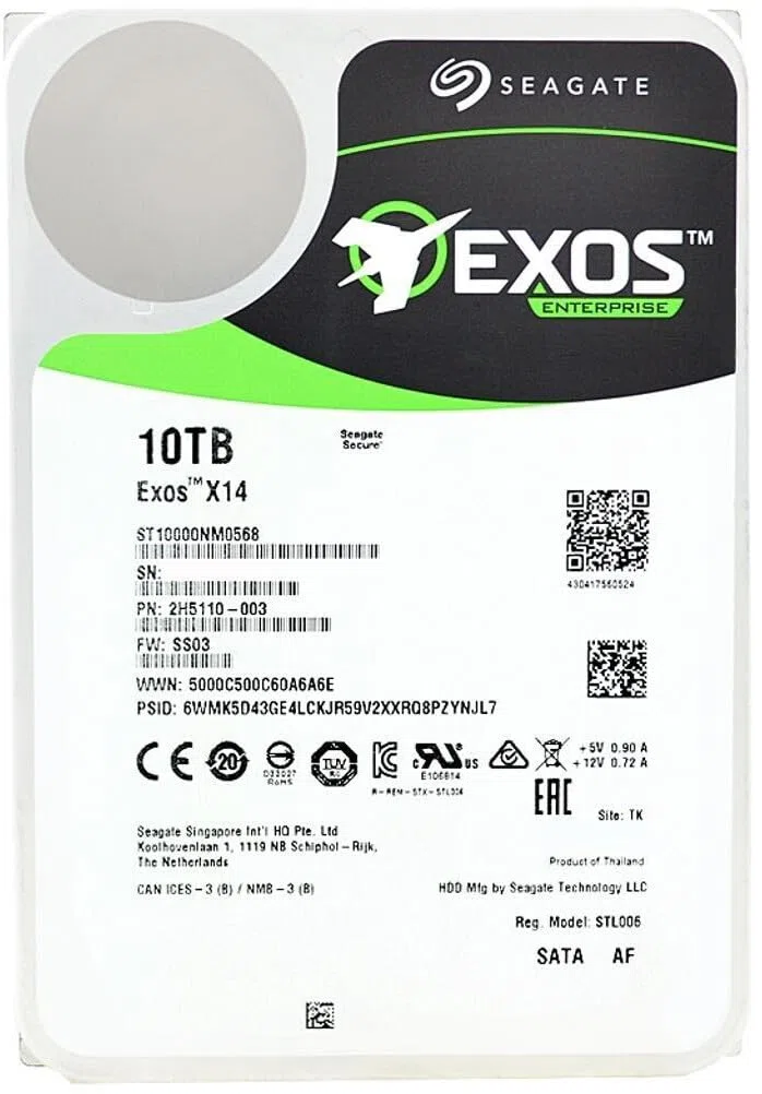 Seagate Exos X14 - Disco duro interno para servidor (10 TB, ST10000NM0568, disco duro de 3,5", 512e/4Kn, SATA 6 Gb/s, 7200RPM, 256 MB de caché